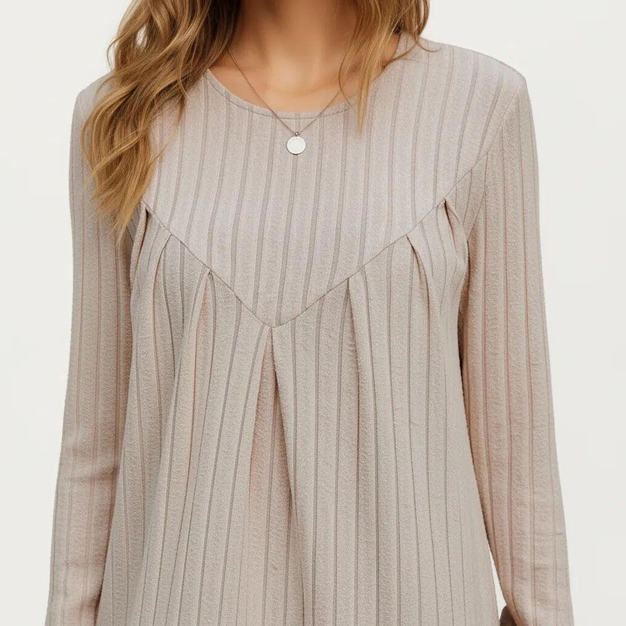 Anna-Kaci Women's Long Sleeve Pleated Vertical Stripes Dress
