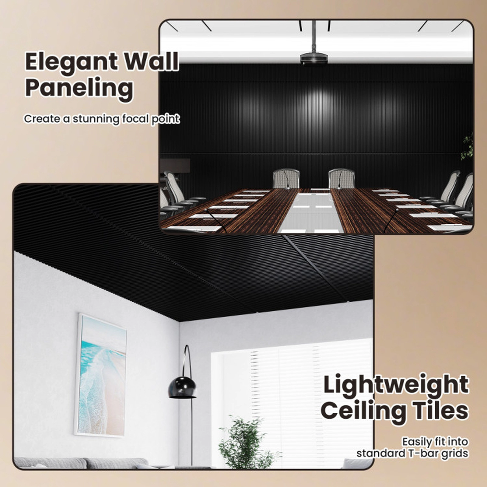 SUGIFT 24-Pack Black 3D Fluted PVC Slat Wall Panels, 192 Sq. Ft. Coverage
