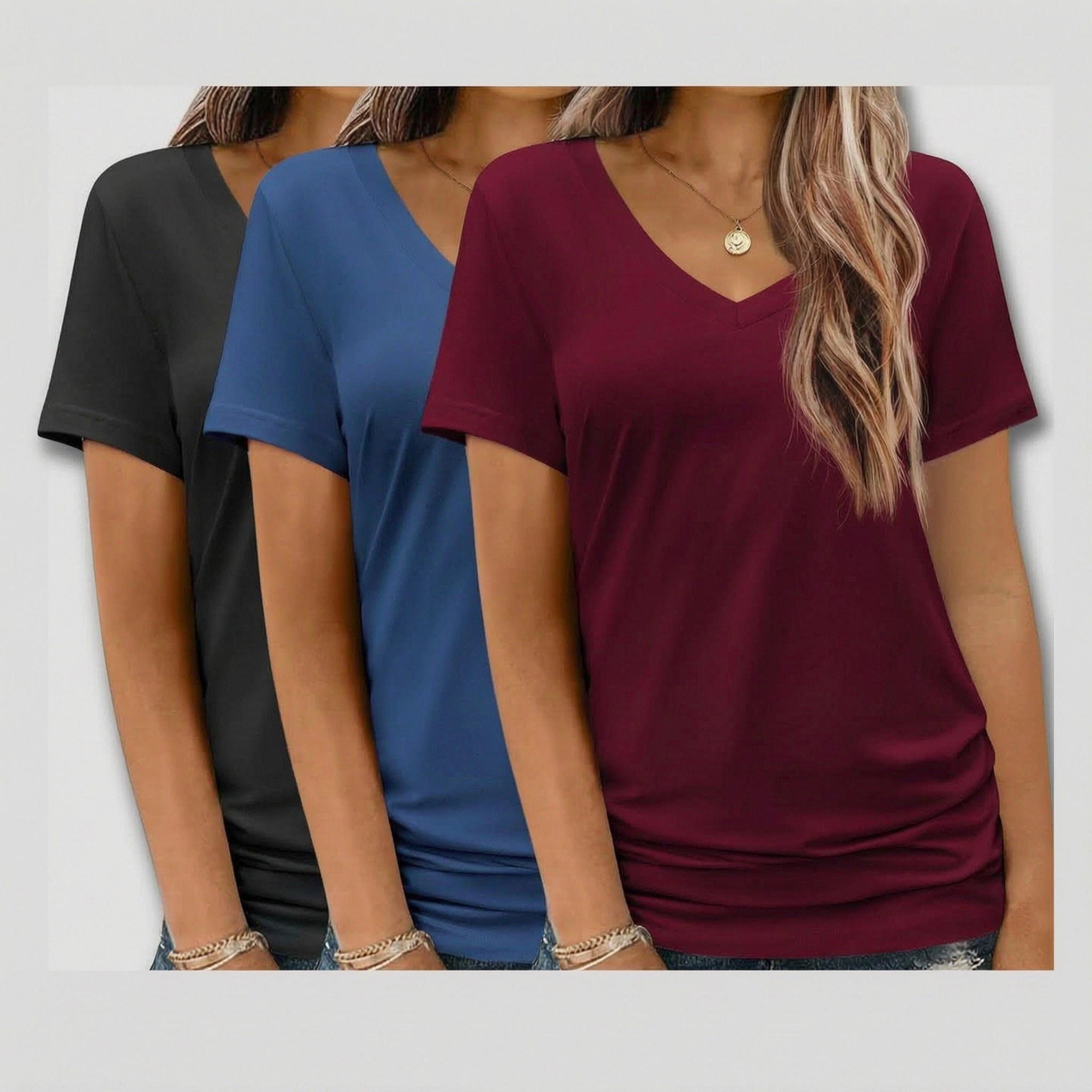 Zeagoo Women's 3-Pack Short Sleeve V-Neck Basic T-Shirts