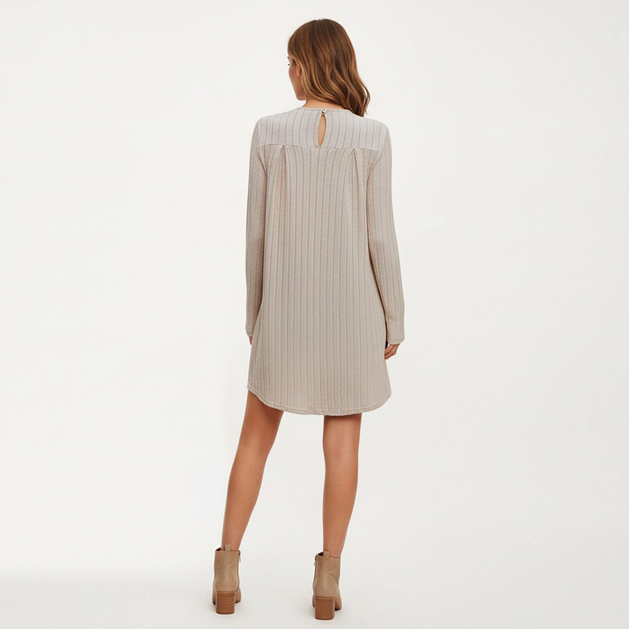 Anna-Kaci Women's Long Sleeve Pleated Vertical Stripes Dress