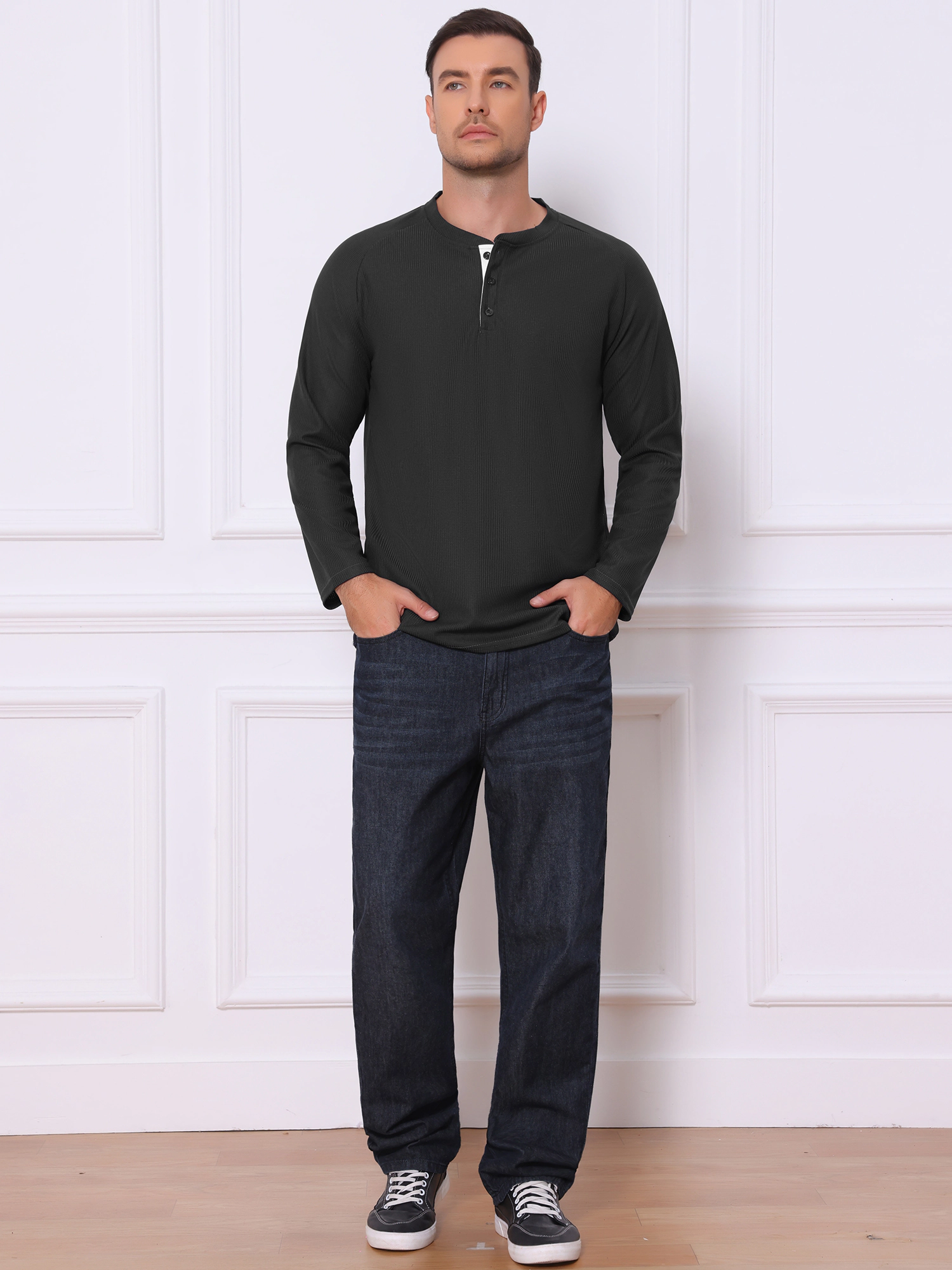 NSPIRE CHIC Men's Long Sleeve Solid Pullover Basic Henley Shirt