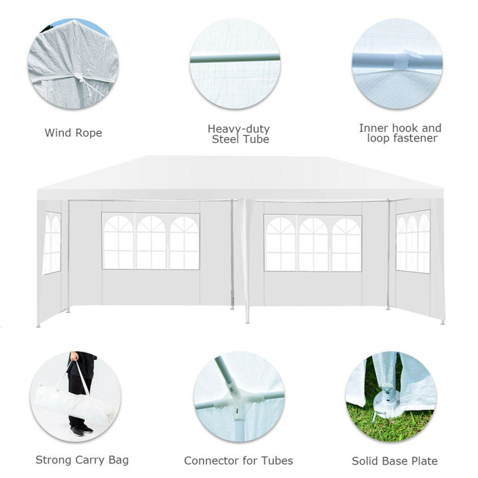 SUGIFT White Outdoor Party Wedding Canopy Tent with 4 Removable Walls and Carry Bag 20-ft W 10-ft D 8.5-ft H