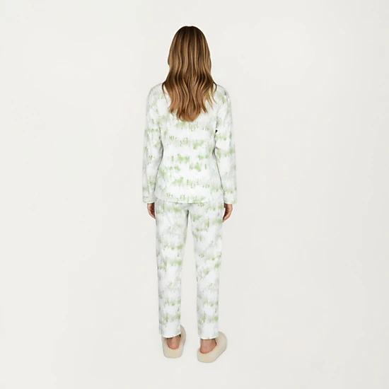 Anna-Kaci Women's 2-Piece Built-In Chest Pads Top and Relaxed Fit Pants Pajama Set with Brushstroke Print