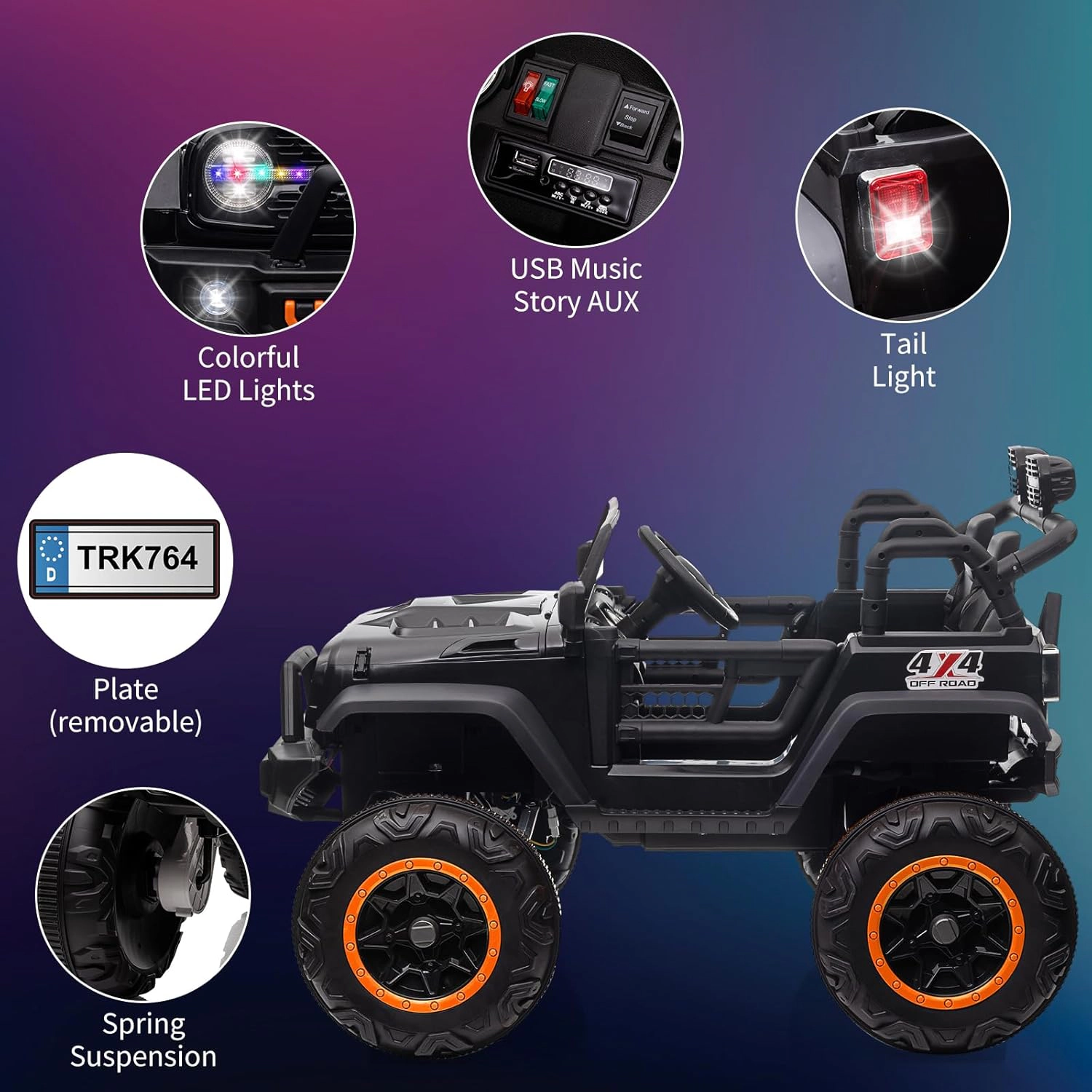 Enjyam 24V 2-Seater Kids Ride On Car, 4WD Electric Truck w/ Remote, 4×45W Motors, LED Lights, Music & 7Ah Battery