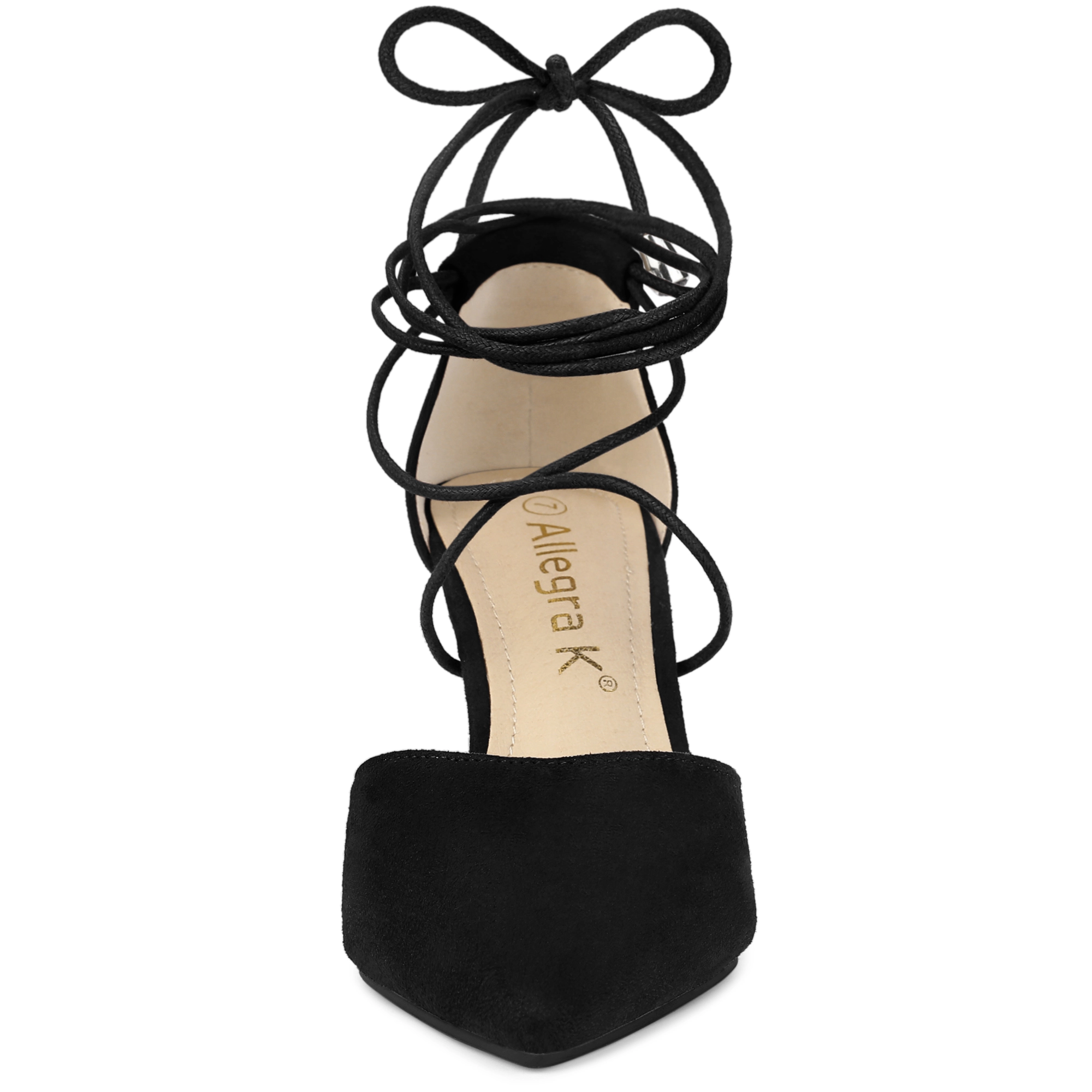 BLISSFUL STEP Women Faux Suede Pointed Toe Lace Up Stiletto Heels Dress Pumps