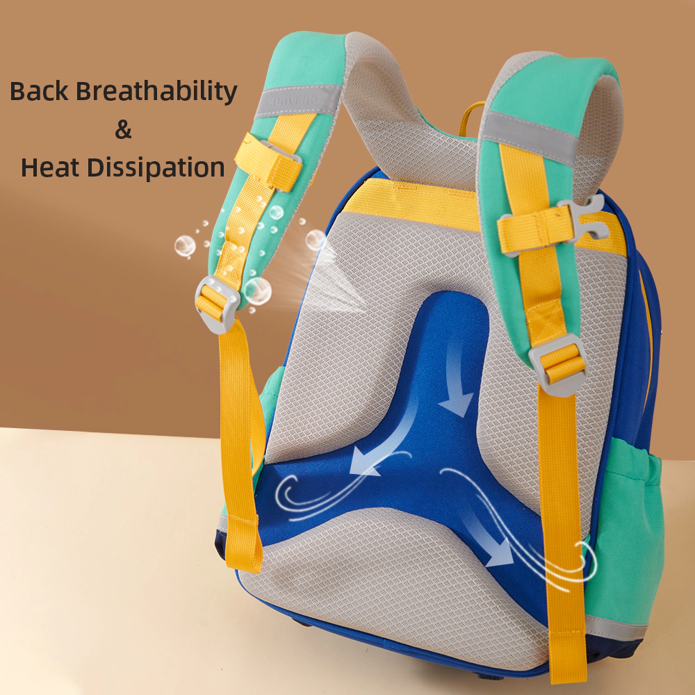 SUNVENO Kids Ergonomic Colorblock Backpack, Lightweight Toddler School Bag with Reflective Strip