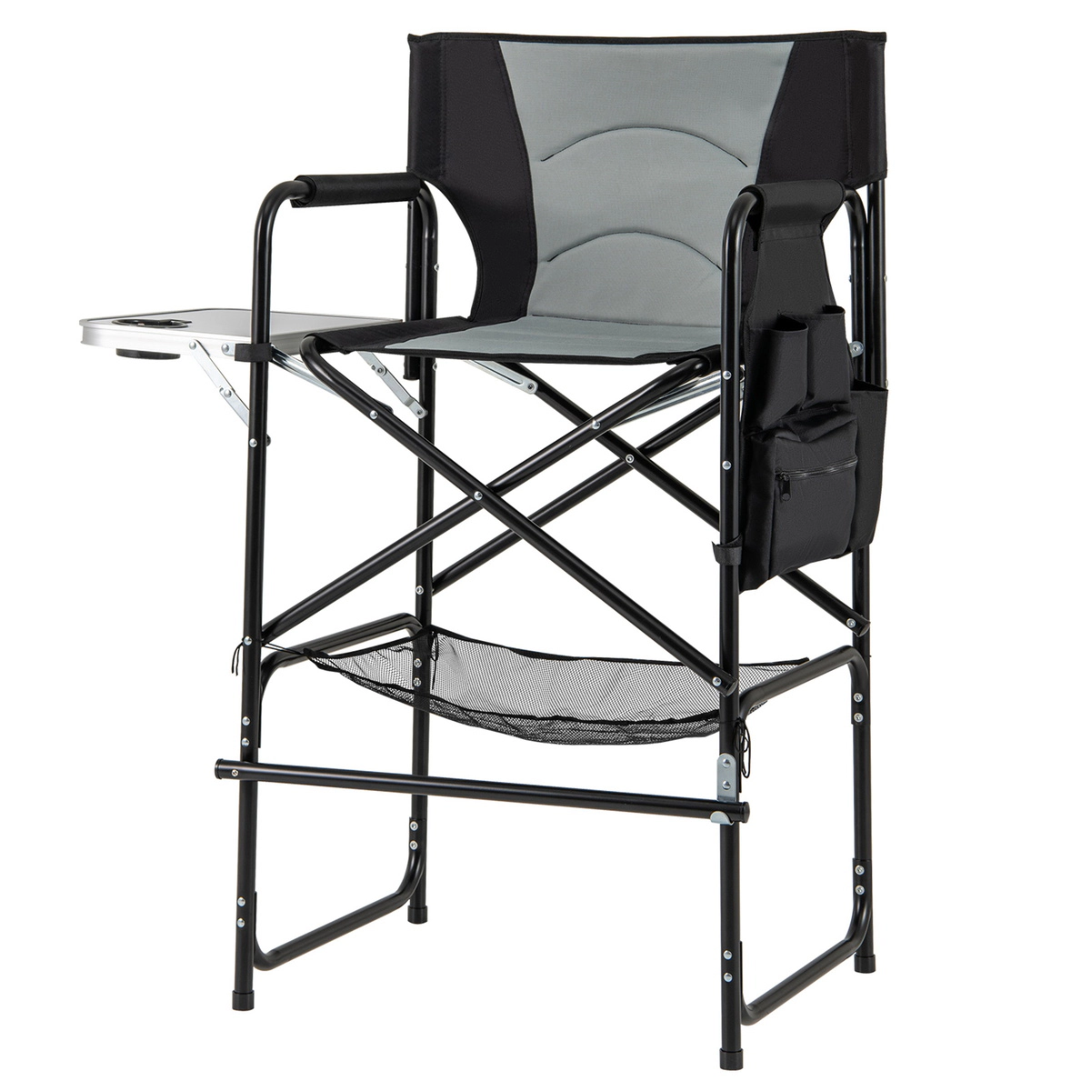 SUGIFT Gray 46-in Tall Folding Directors Chair with Side Table and Footrest 25.5-in W 21-in D 330-lb Seat Capacity