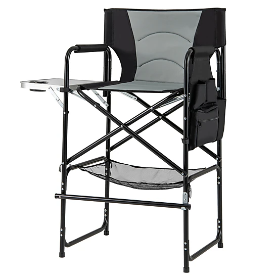 SUGIFT Gray 46-in Tall Folding Directors Chair with Side Table and Footrest 25.5-in W 21-in D 330-lb Seat Capacity