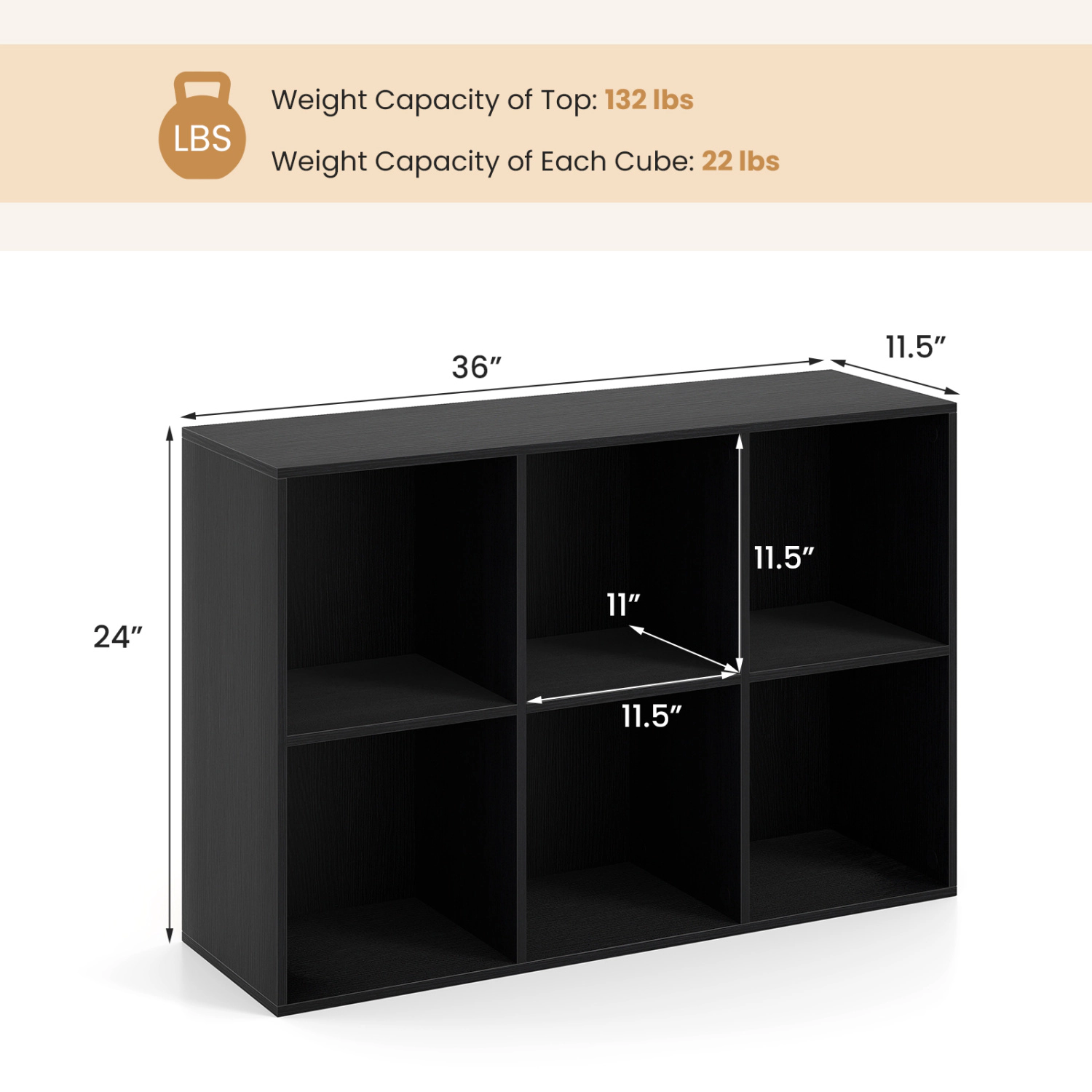 Hivvago Open Cube Bookcase with 6 Storage Compartments and Anti-Tip Support