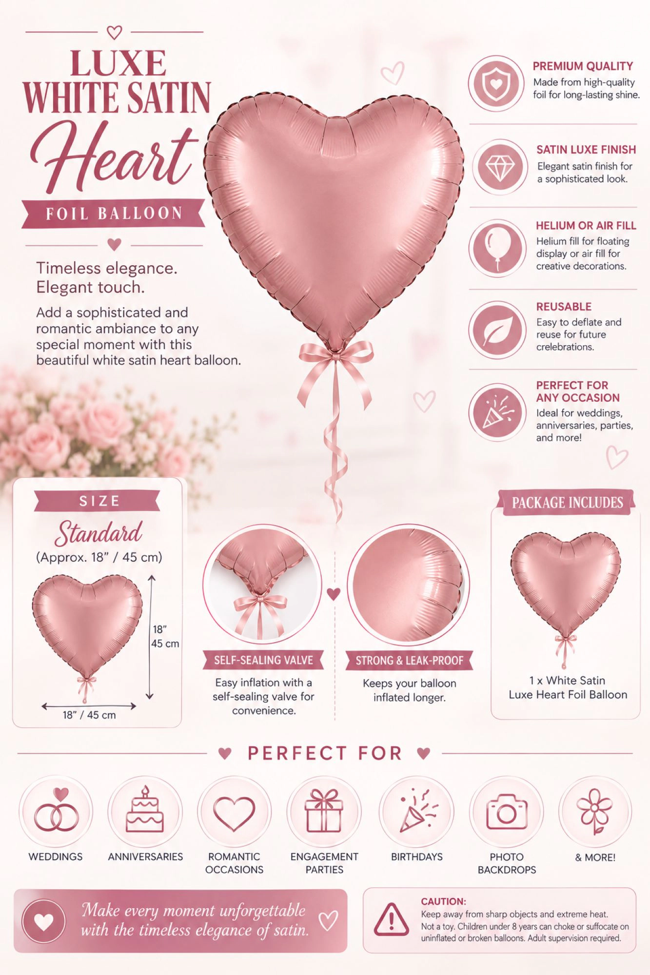 LoonBalloon Rose Gold Heart Foil Balloon with 8 Latex Balloons
