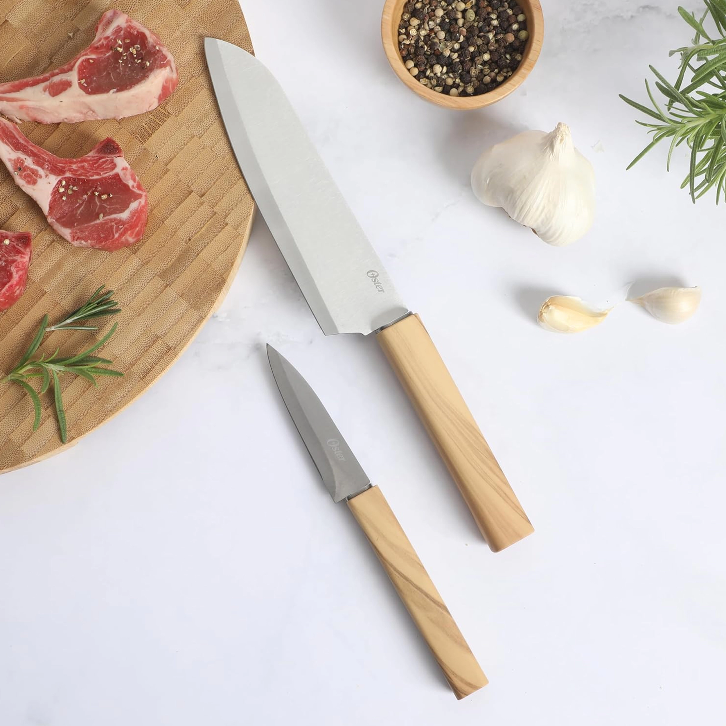 Oster Huntingfield Piece Stainless Steel Cutlery Set with Faux Wood Handles