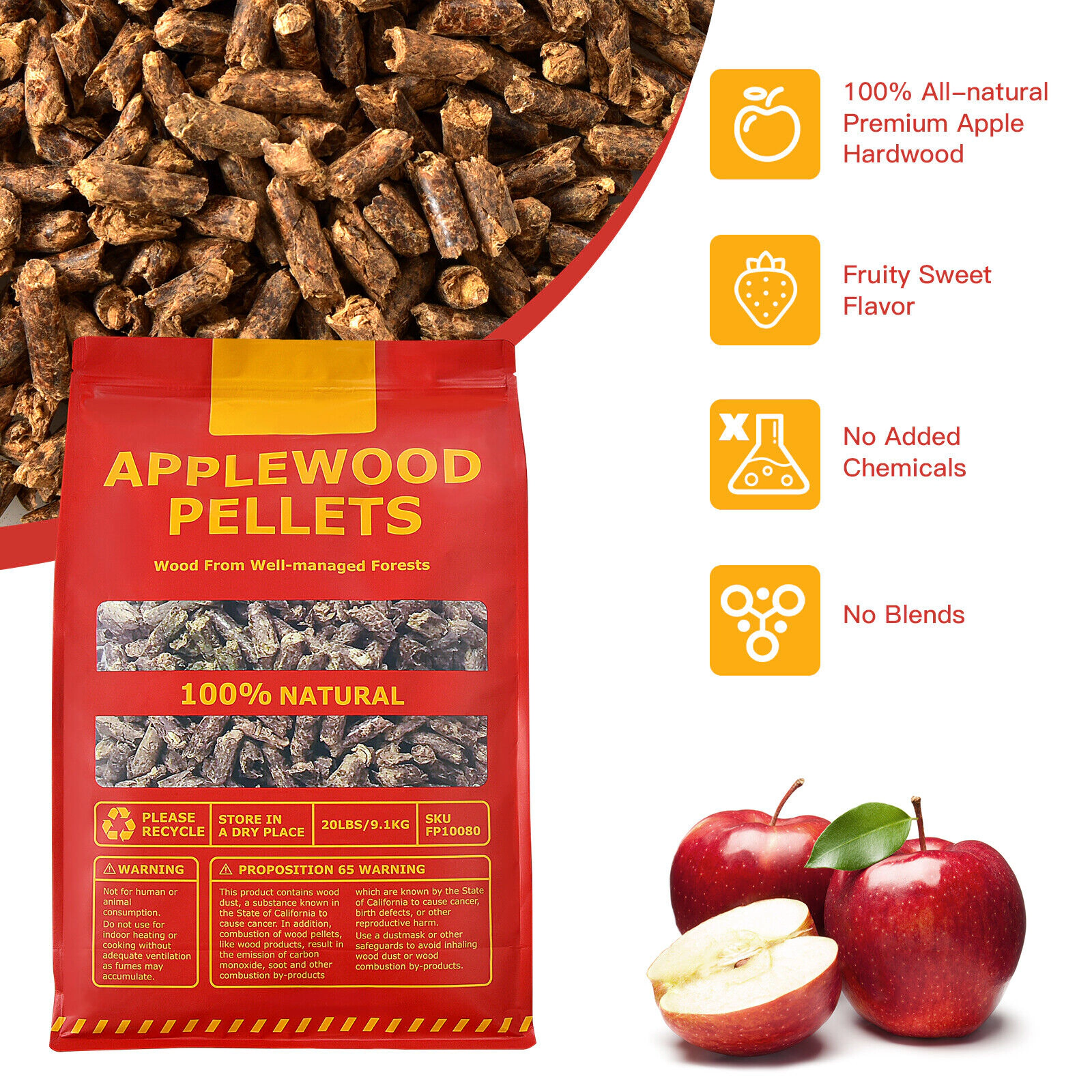 SUGIFT 20-lb 100% All-Natural Apple Hardwood Barbecue Grilling Wood Pellets 13-in x 5-in x 20-in Bag Natural