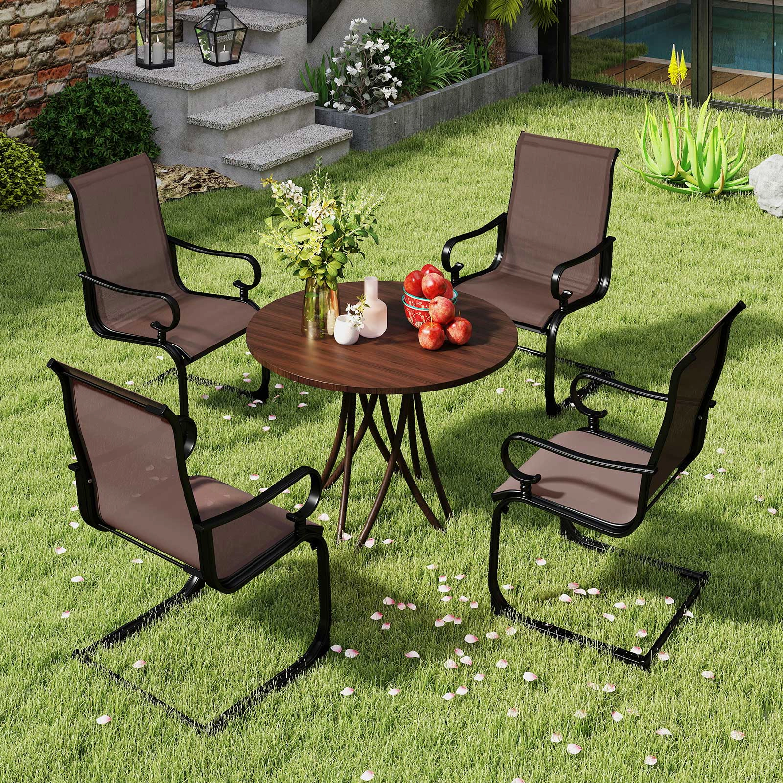 SUGIFT Set of 2 Metal Frame Outdoor Rocking Chairs with Quick-Dry Breathable Fabric for Patio and Porch