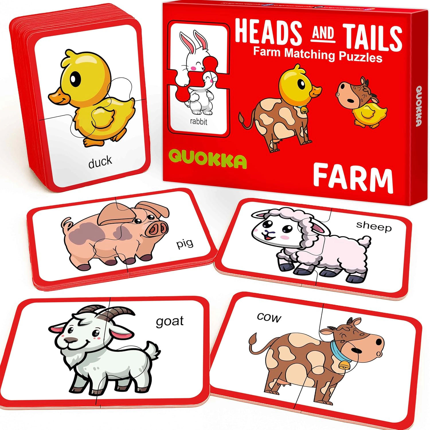 QUOKKA Wooden Farm Animal Memory Matching Puzzle Set for Toddlers, 16 Pairs