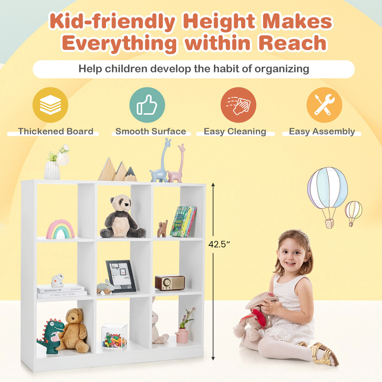SlickBlue 9 Cube Kids Storage Organizer with 4 Tier Toy Shelf