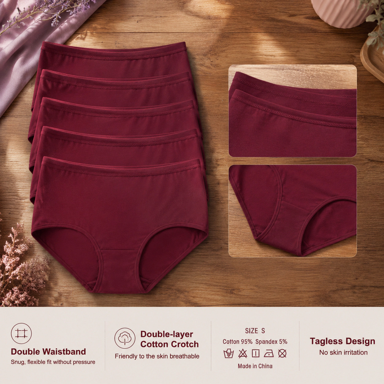 WZK Womens 5-Pack High Waisted Cotton Soft Underwear