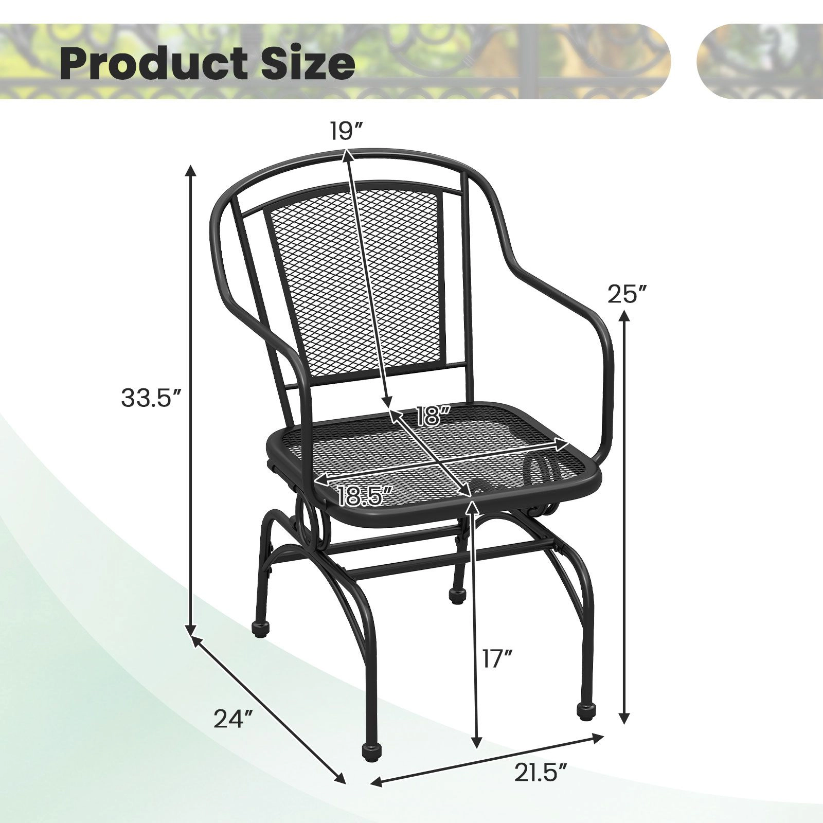 SlickBlue Set of 2 Metal Patio Rocking Chairs with Mesh Seat and Backrest
