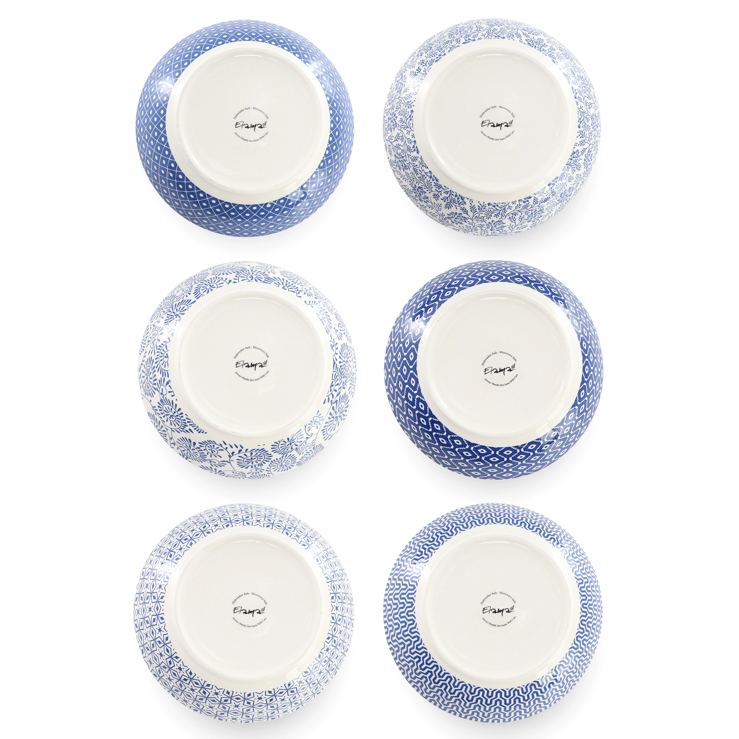 Elama Aurora 6 Piece Assorted Porcelain Bowl Set in Blue
