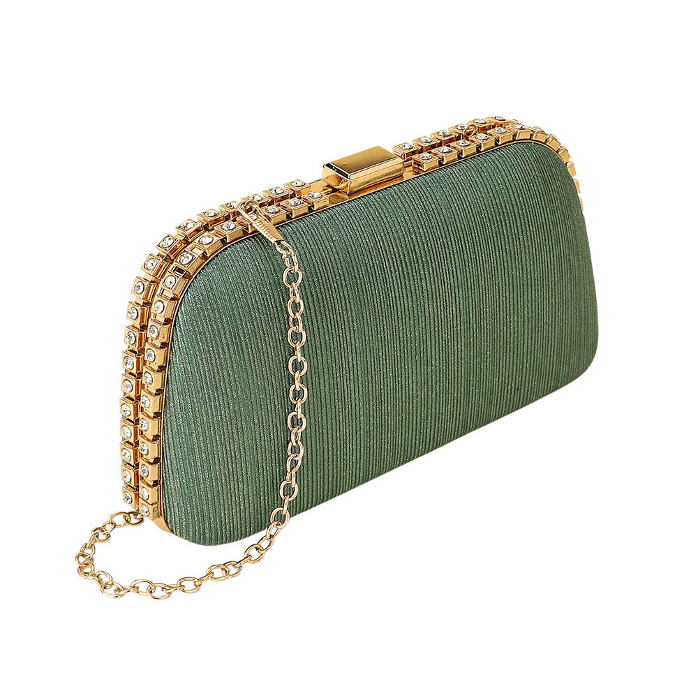 Fashnzfab Rhinestone Trim Around Sparkle Crossbody Evening Clutch Bag