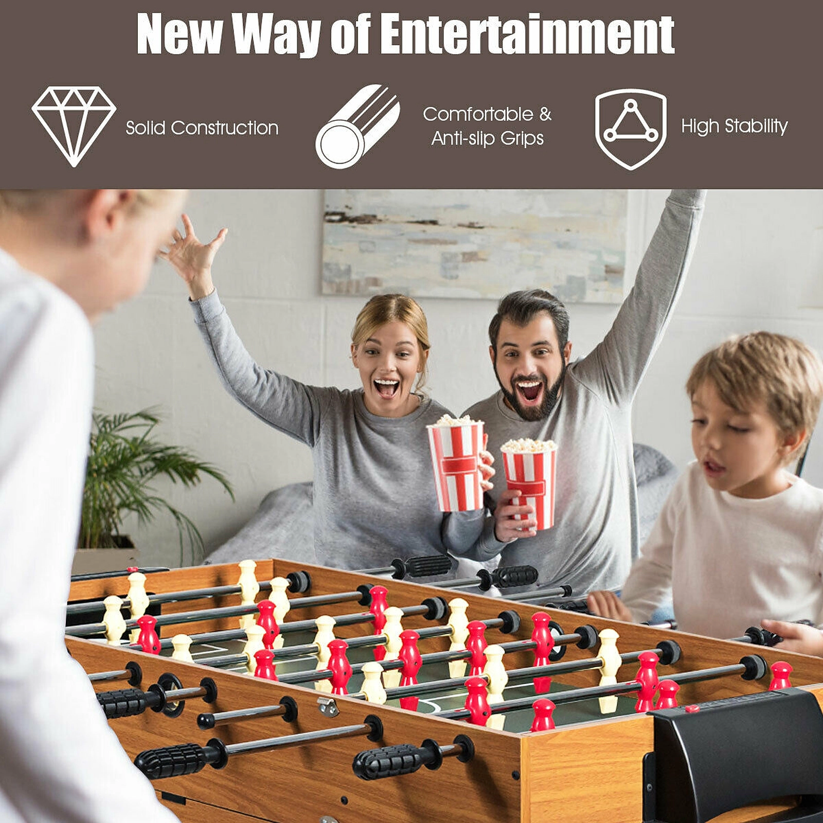 SUGIFT Natural 3-in-1 Combo Game Table with Foosball Pool and Air Hockey 48-in W 23-in D 32.5-in H