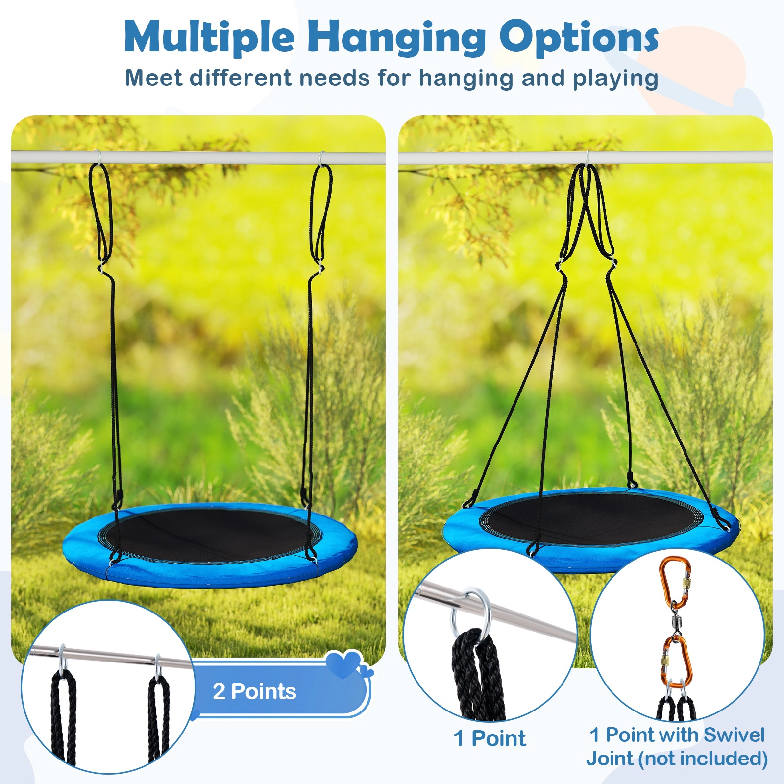 SUGIFT 40-in Round Saucer Tree Swing with LED Lights 660-lb Capacity Ages 3+ Multicolor Blue