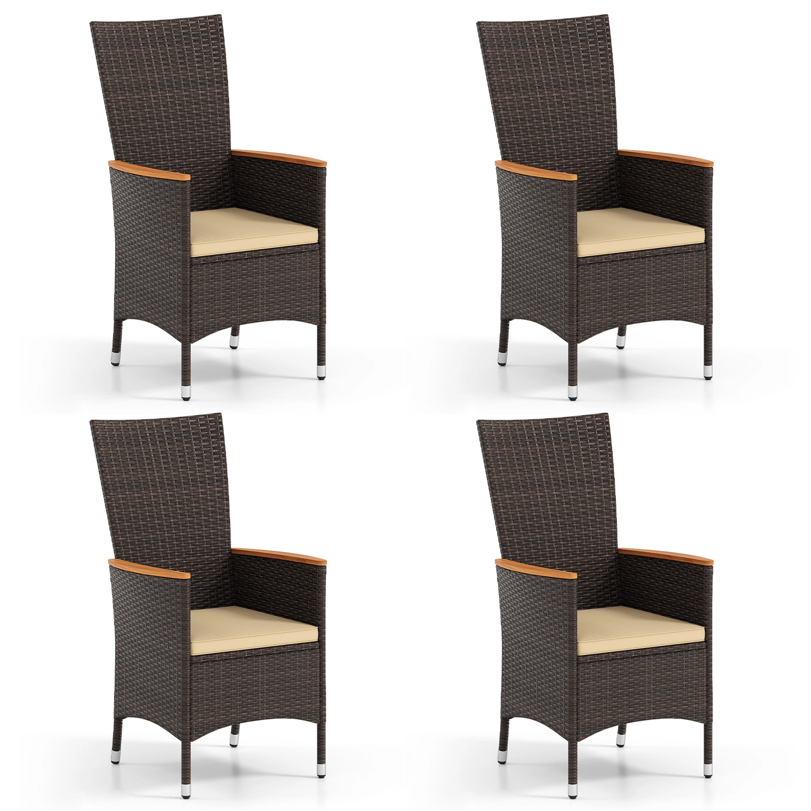SUGIFT Handwoven PE Rattan Outdoor Wicker Dining Chairs Set of 4 High 42.5-in Backrest 400-lb Capacity Beige Cushions