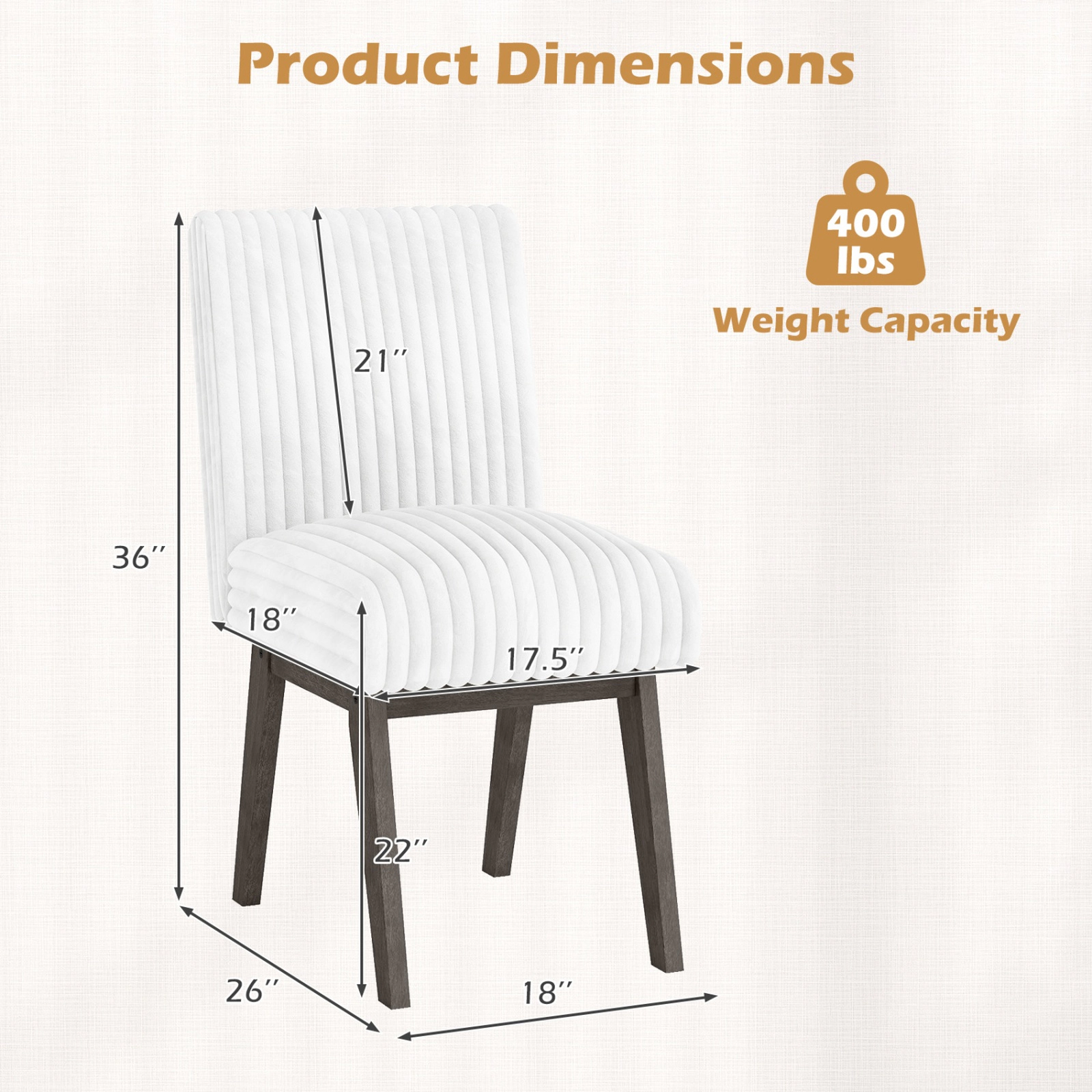 SUGIFT Set of 2 Upholstered Dining Chairs with Channel Tufted Back and Solid Rubber Wood Legs for Kitchen
