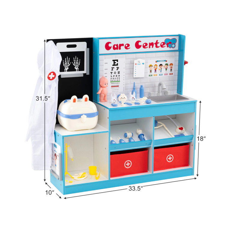 Hivvago Play Doctor's Office Wood Medical Center Toy Set with Examine Region