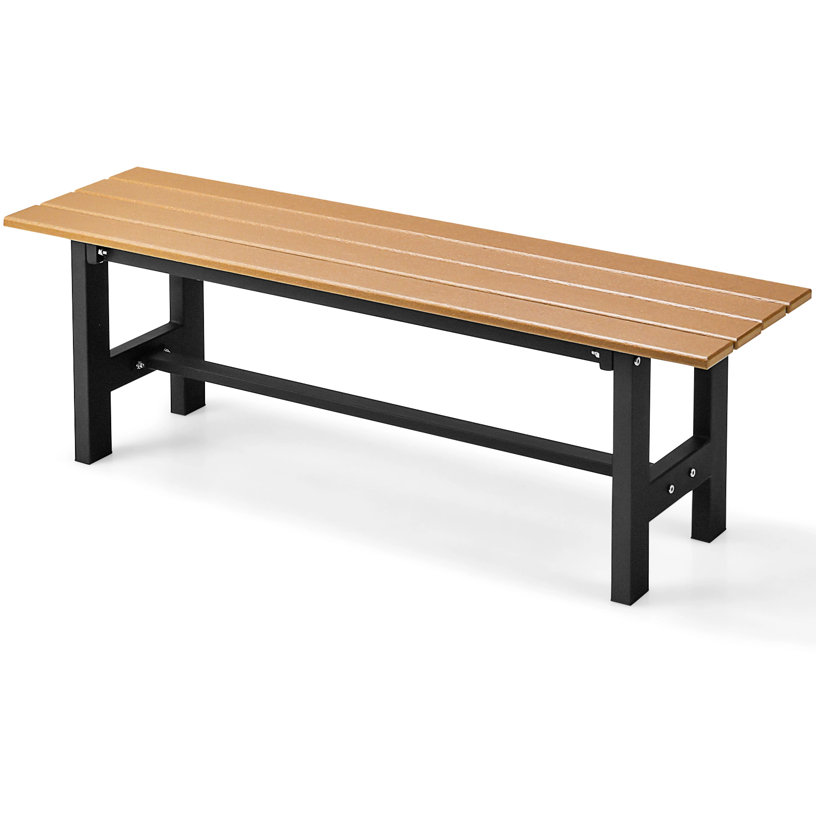 SUGIFT 47-Inch Brown HDPE Outdoor Bench, 660-Lb Capacity, Slatted Seat, Iron Frame