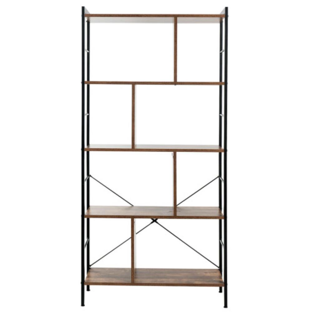 Hivvago 4-Tier Industrial Freestanding Bookshelf with Metal Frame