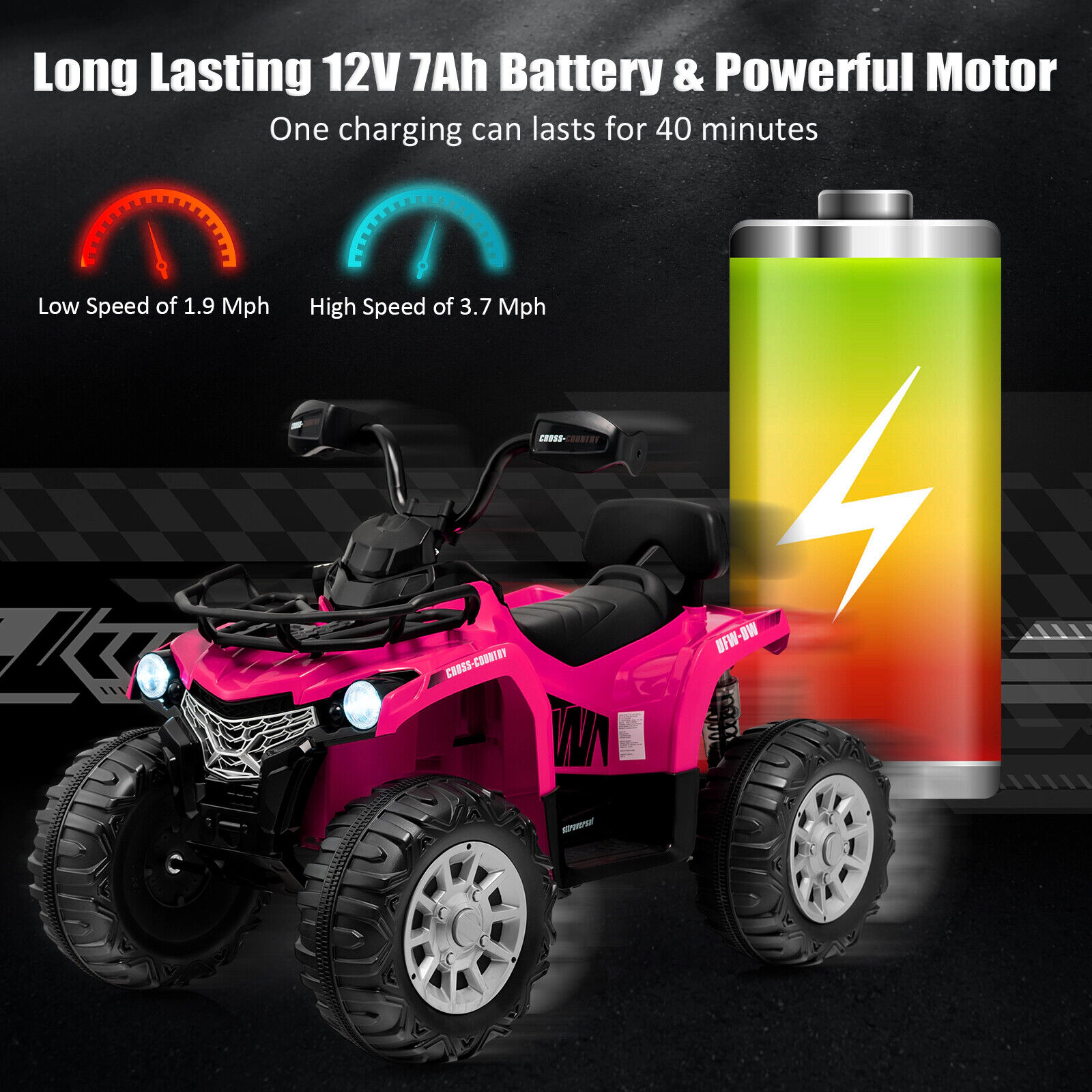SUGIFT 12V Battery-Powered Kids Ride On ATV 4 Wheeler with MP3 and Headlights 66-lb Capacity Ages 3-8 Pink