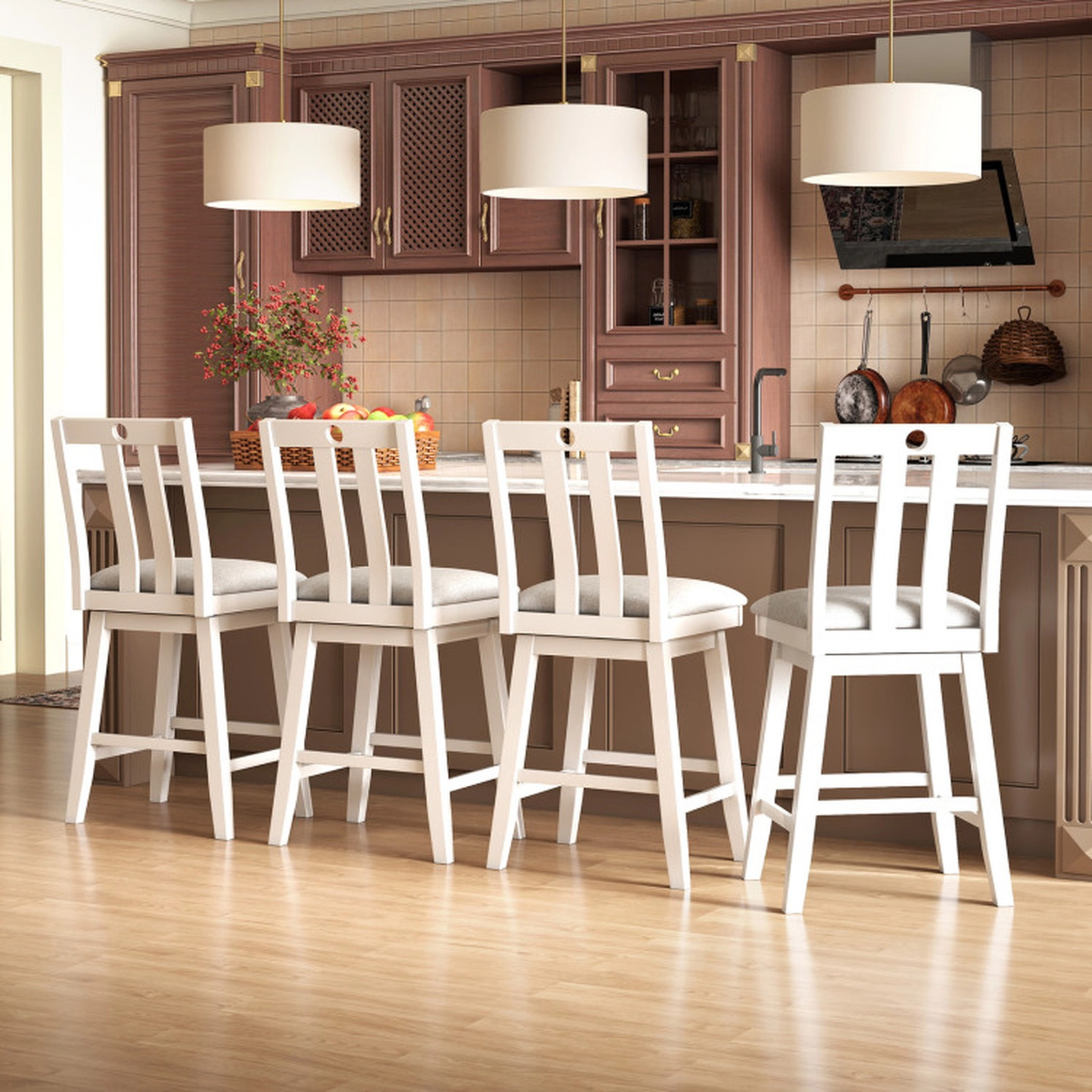 SUGIFT Modern Counter-Height Swivel Bar Stools with Upholstered Seat 400-lb Capacity 25-in Seat Height Gray+White