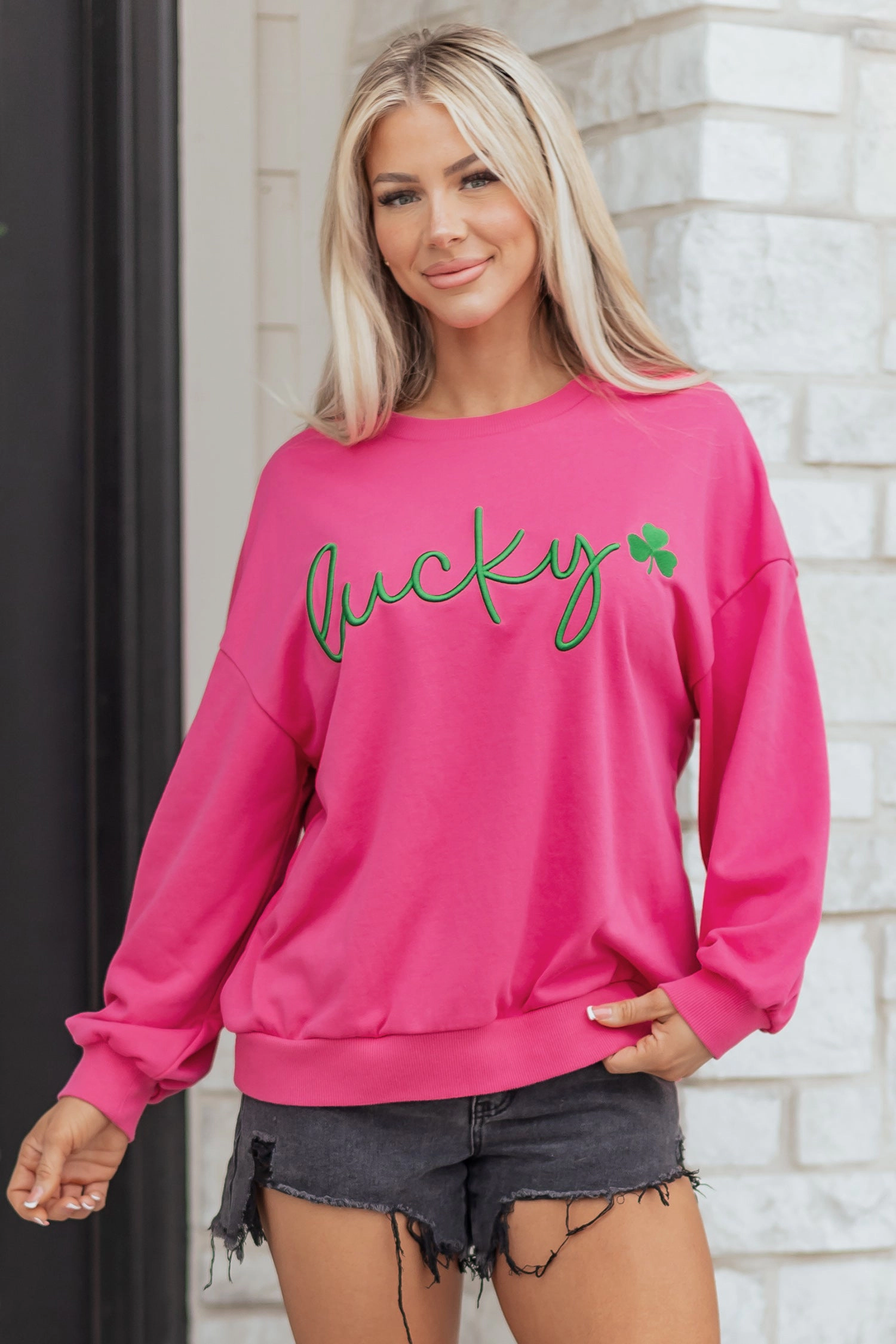 Threaded Pear Women's Armani Clover Embroidered Loose Pullover