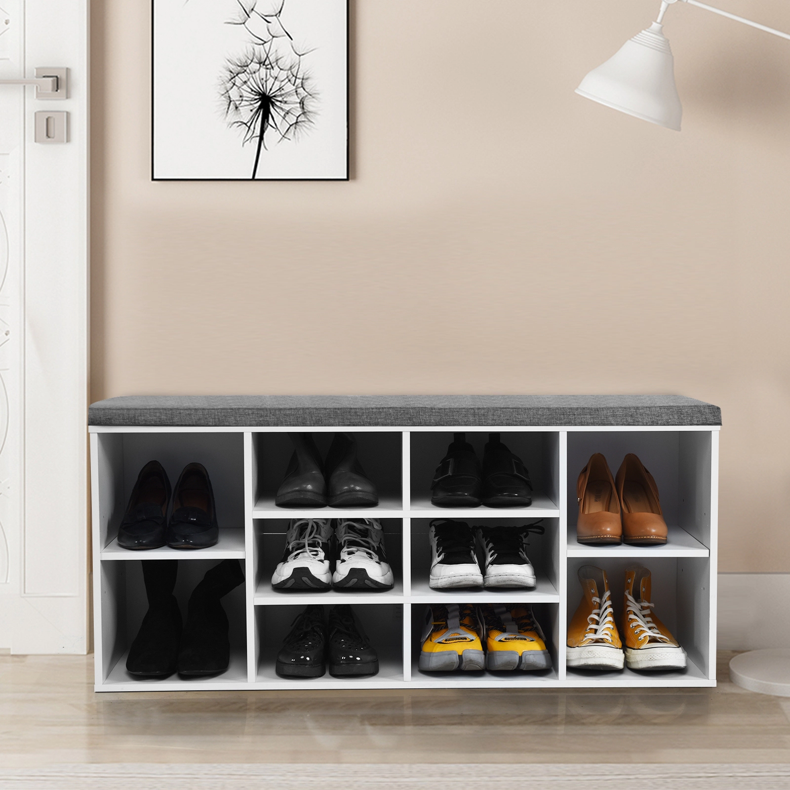 SUGIFT 10-Cube Organizer Shoe Storage Bench Cushion 41-in Wide 440-lb Capacity Chipboard Frame Removable Cushion Cover