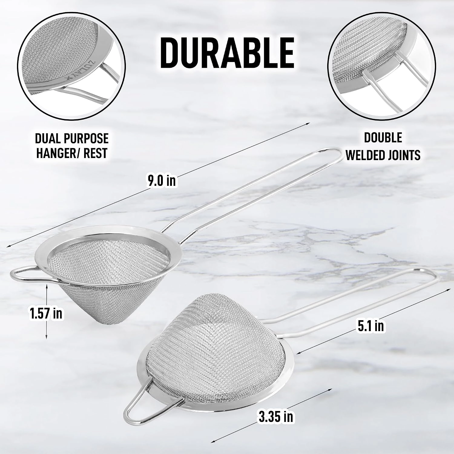 Zulay Kitchen Stainless Steel Fine Mesh Strainer for Kitchen