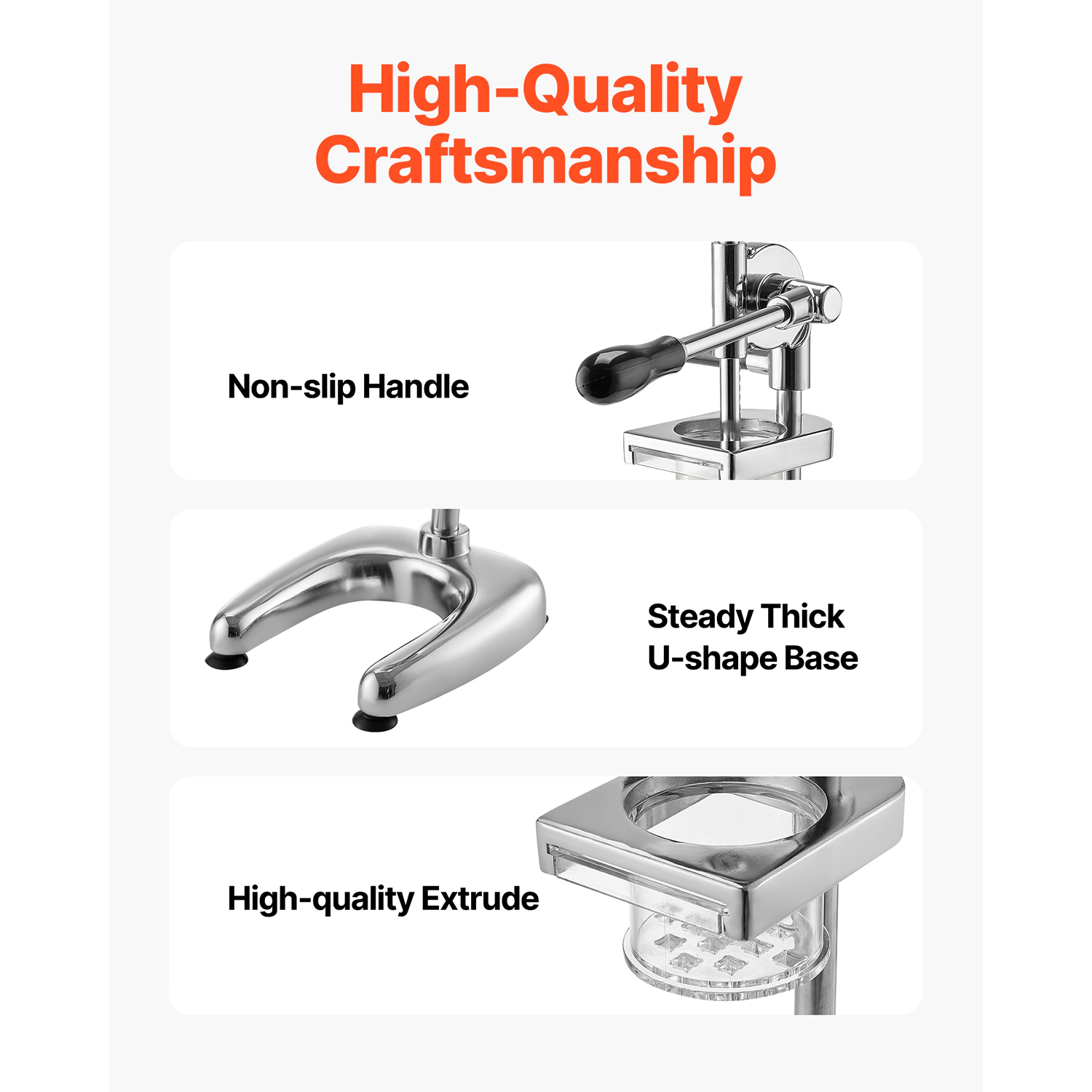 HONGGE Manual Mashed Potato Extruder & Long French Fry Maker, Stainless Steel Press with Pull-Out Bowl