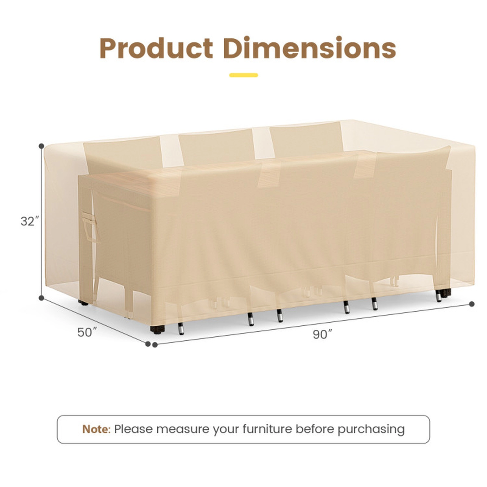 SUGIFT Beige Patio Table and Chair Set Cover with Padded Handle and Click-Close Straps 90-in W 50-in D 32-in H