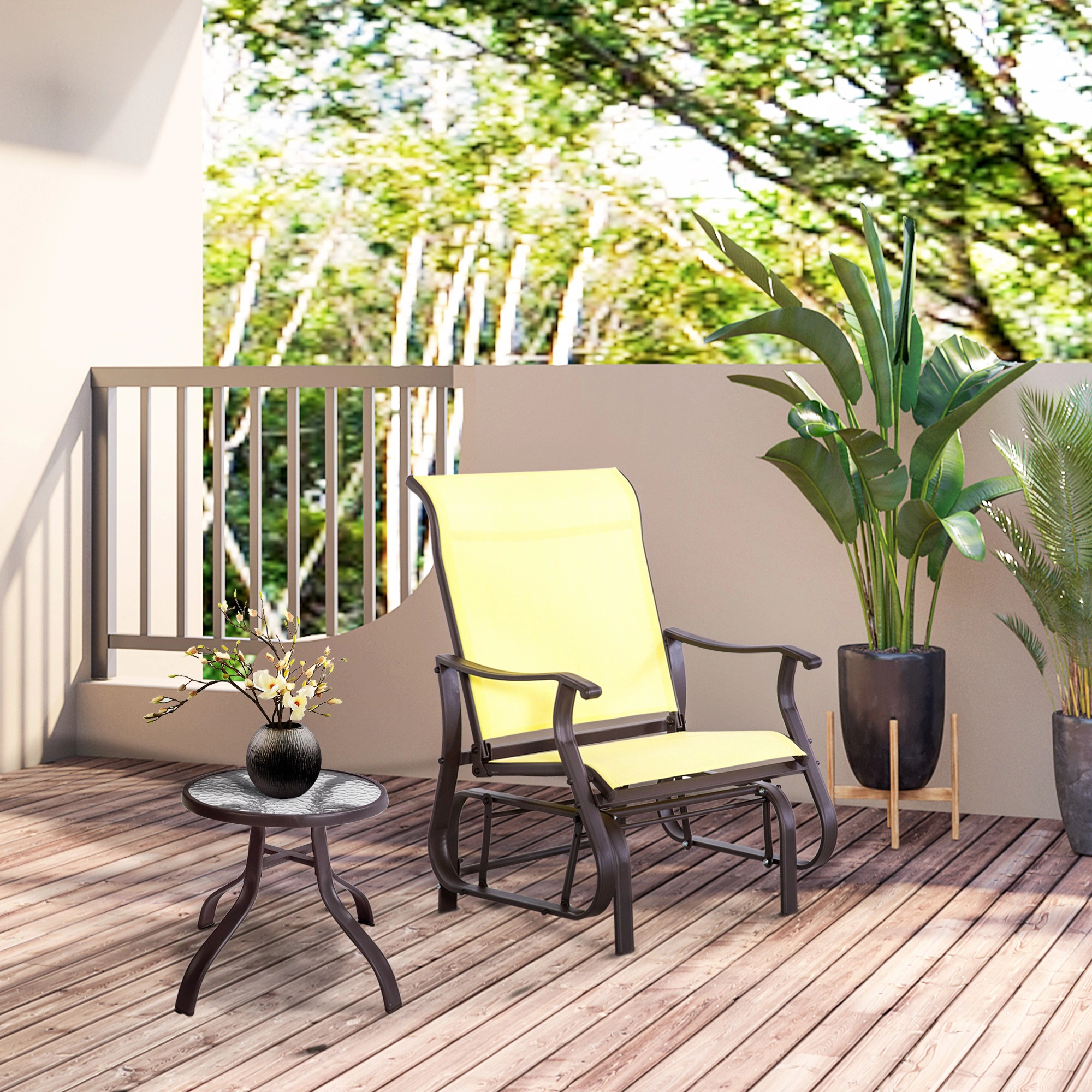 HONGGE Outdoor Glider Chair for Patio with Steel Frame Mesh Backyard Garden Porch