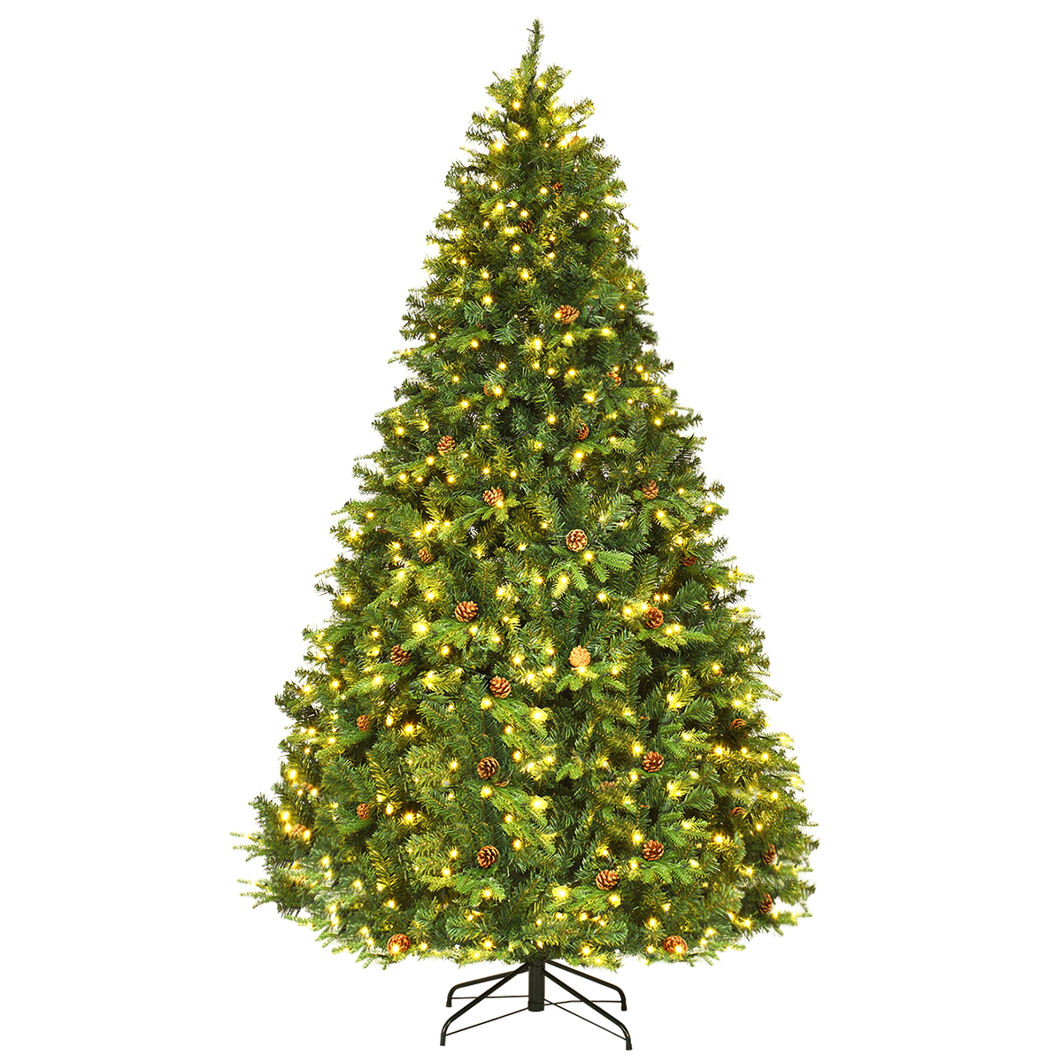 Costway 7Ft/7.5FT/8FT Pre-Lit Christmas Tree Hinged 460/540/600 Lights