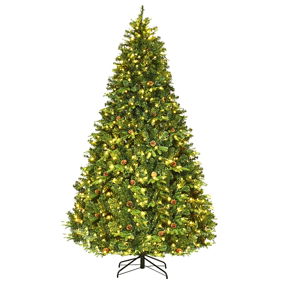 Costway 7Ft/7.5FT/8FT Pre-Lit Christmas Tree Hinged 460/540/600 Lights