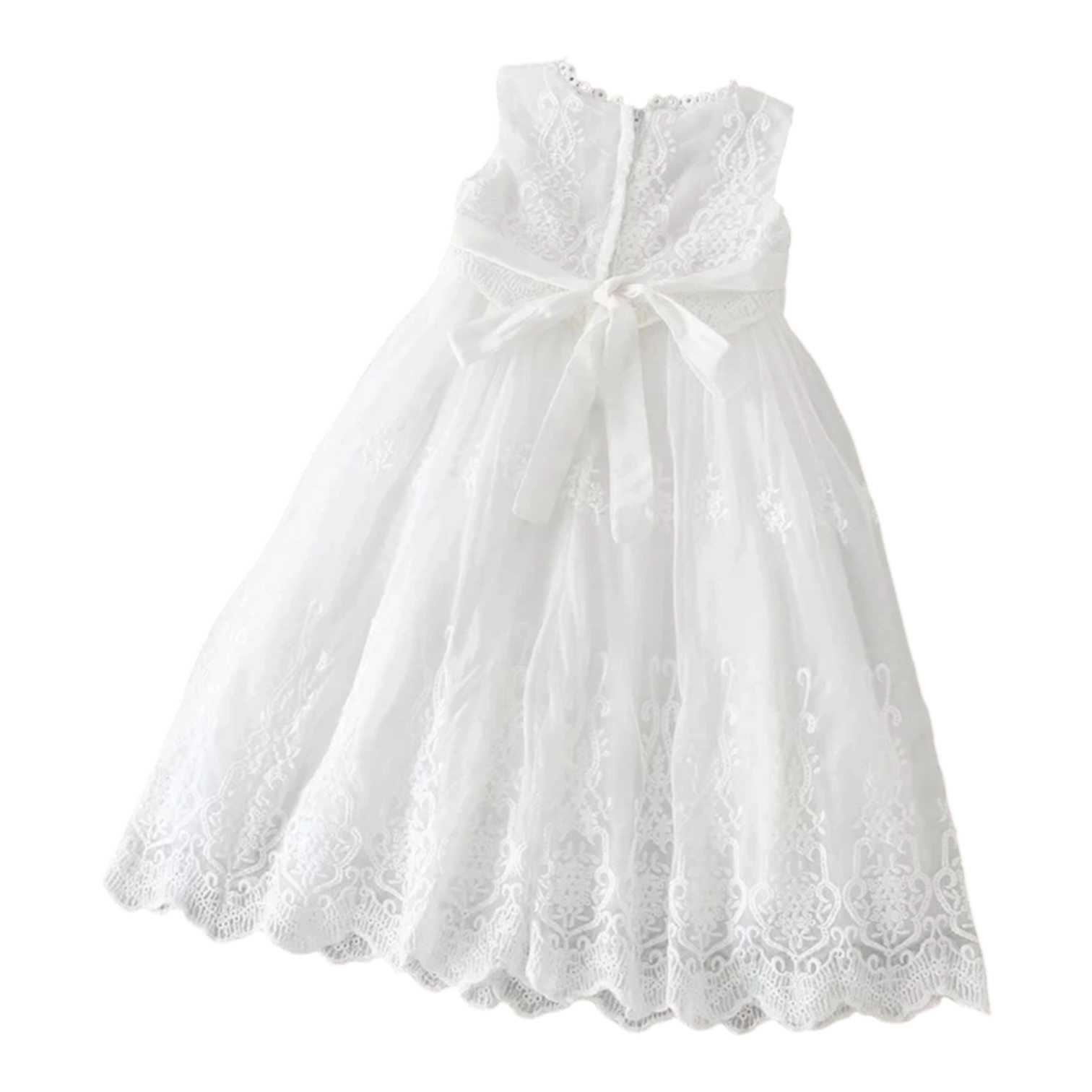 Laurenza's Baby Girls Lace Sleeveless Christening Gown with Bonnet