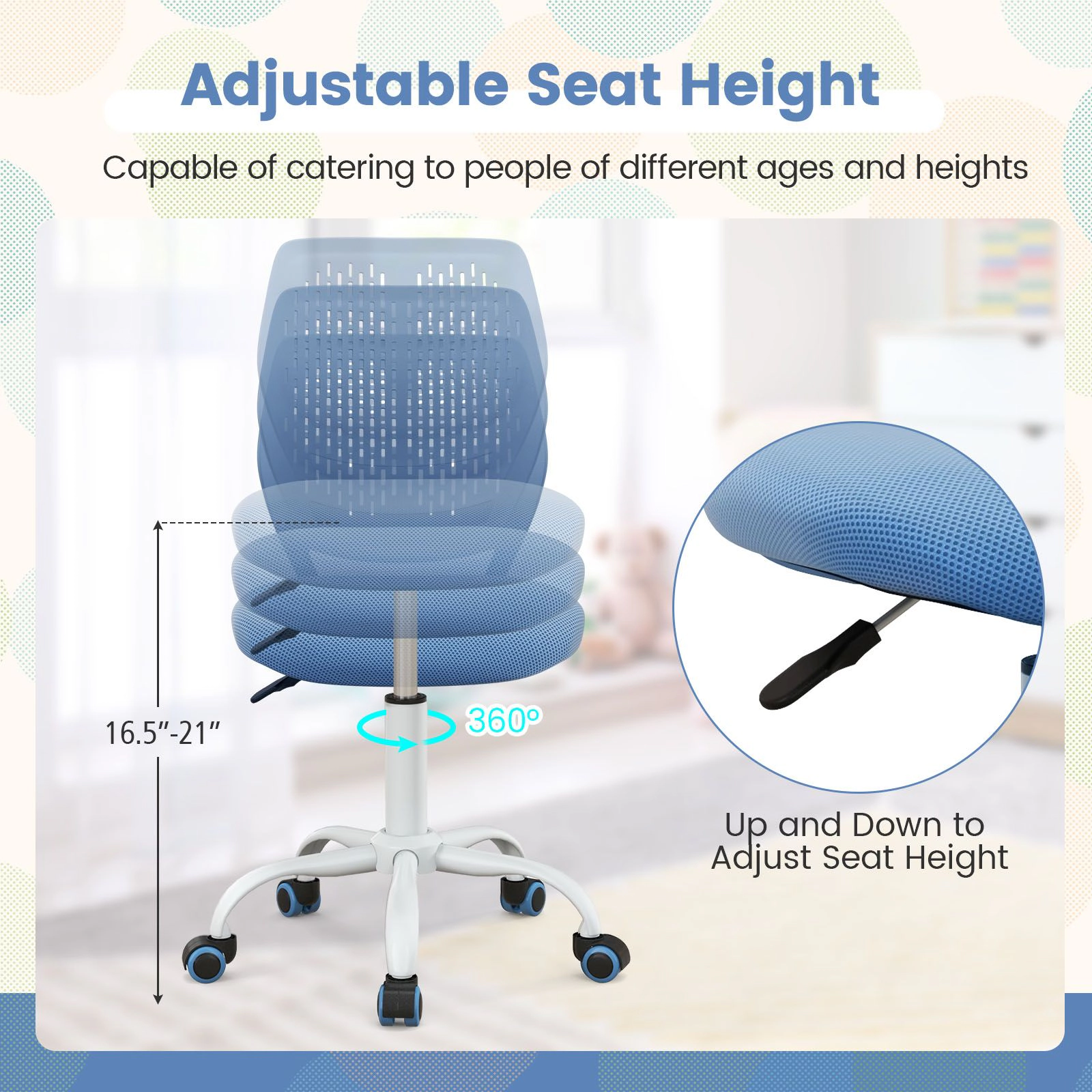 SlickBlue Children Swivel Task Chair with Rolling Casters and Seat