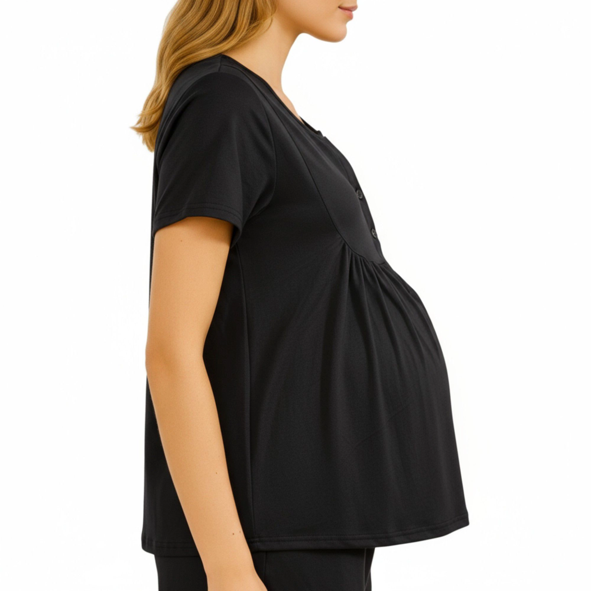 Anna-Kaci Women's 2-Piece Maternity Pajama Set with Short Sleeve Henley Top and Stretch Shorts
