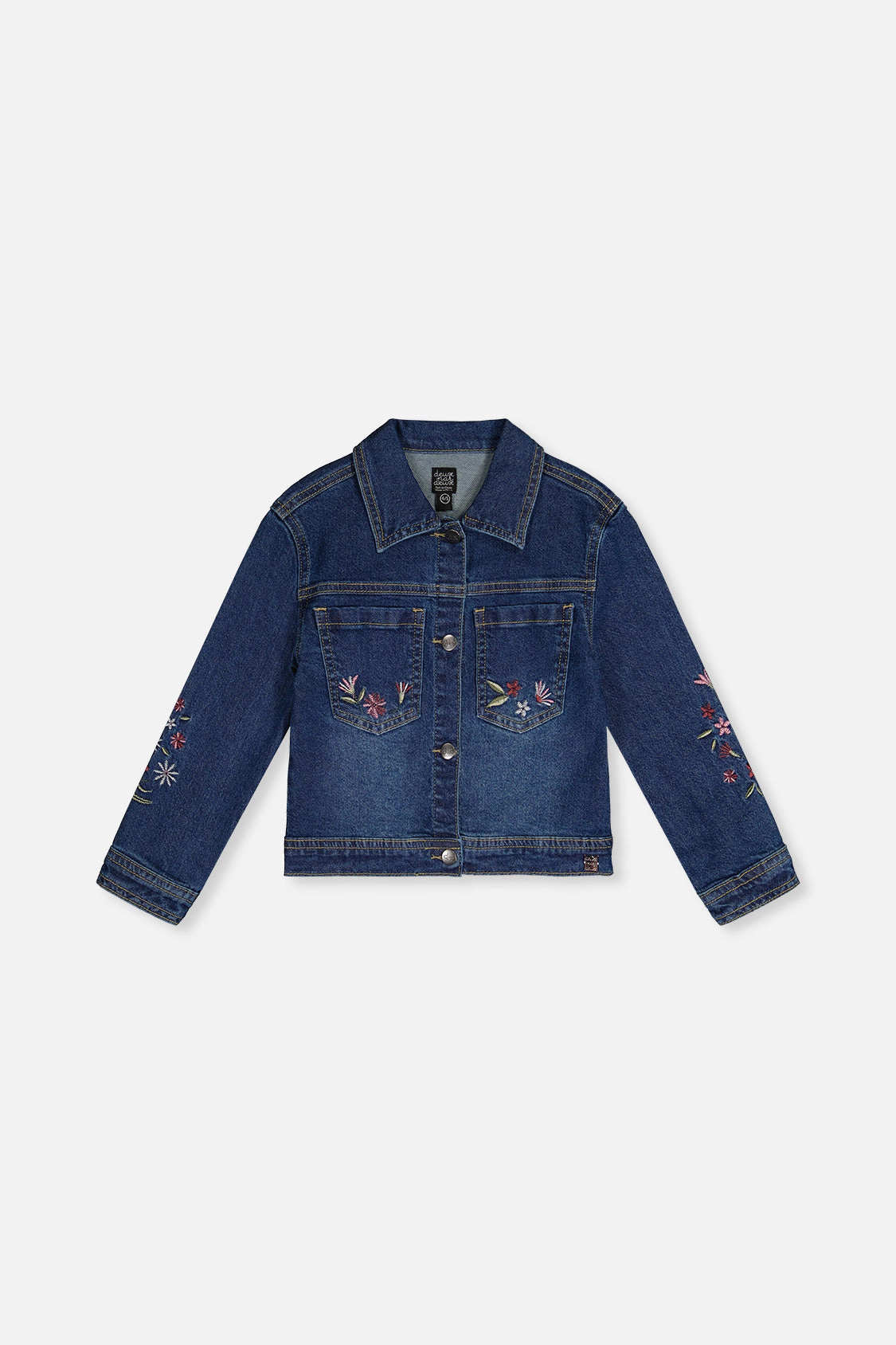 Deux par Girls Flower Embroidered Stretch Denim Jacket