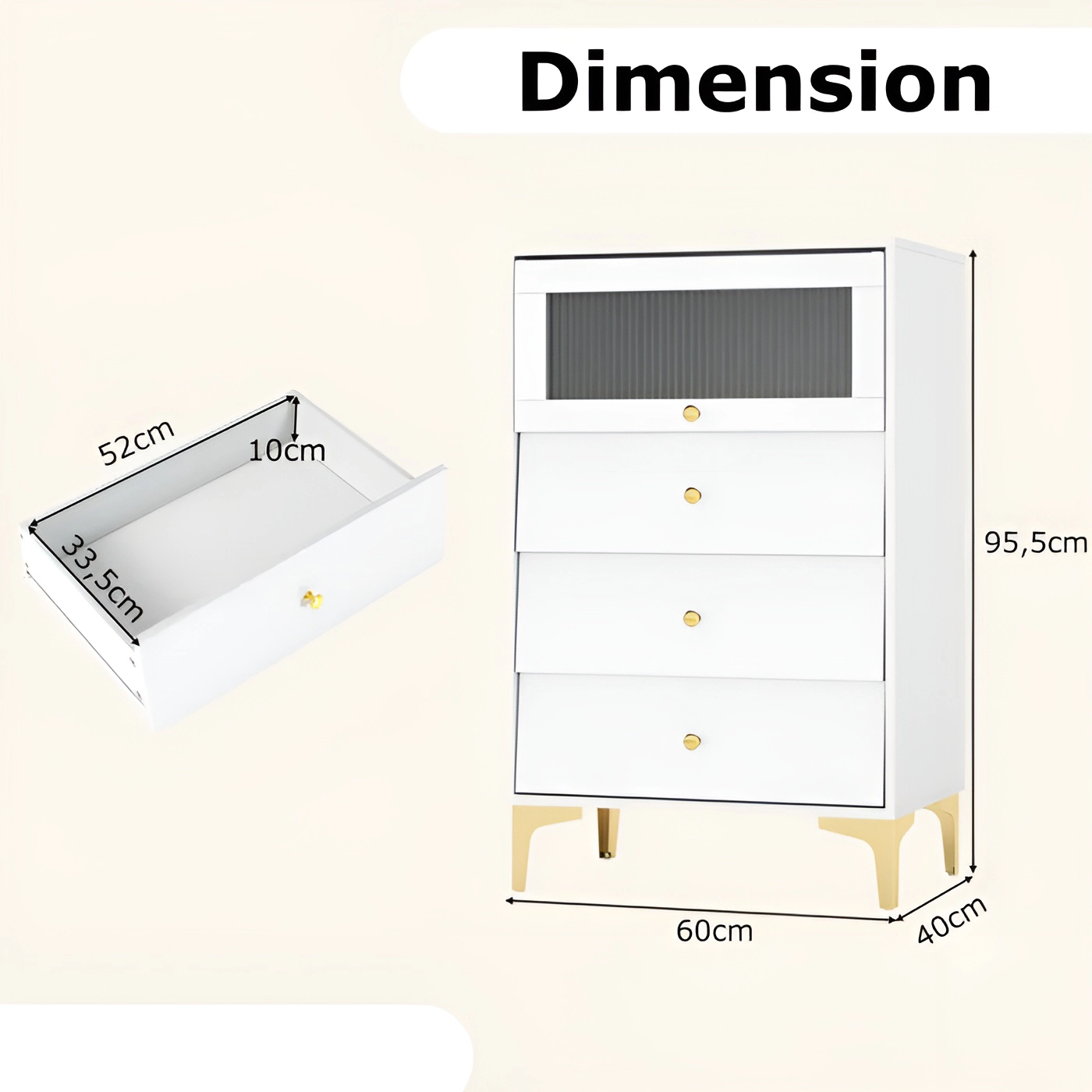 Slickblue Storage Cabinet with Fluted Glass Door and Three Pull Out Drawers