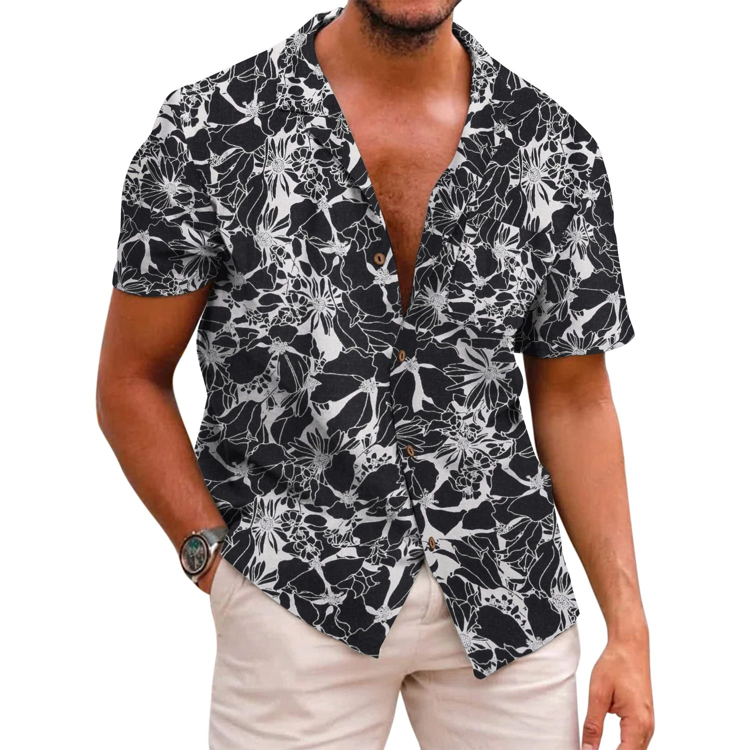 COOFANDY Mens Short Sleeve Hawaiian Shirt Floral Print Camp Collar  Beach Top