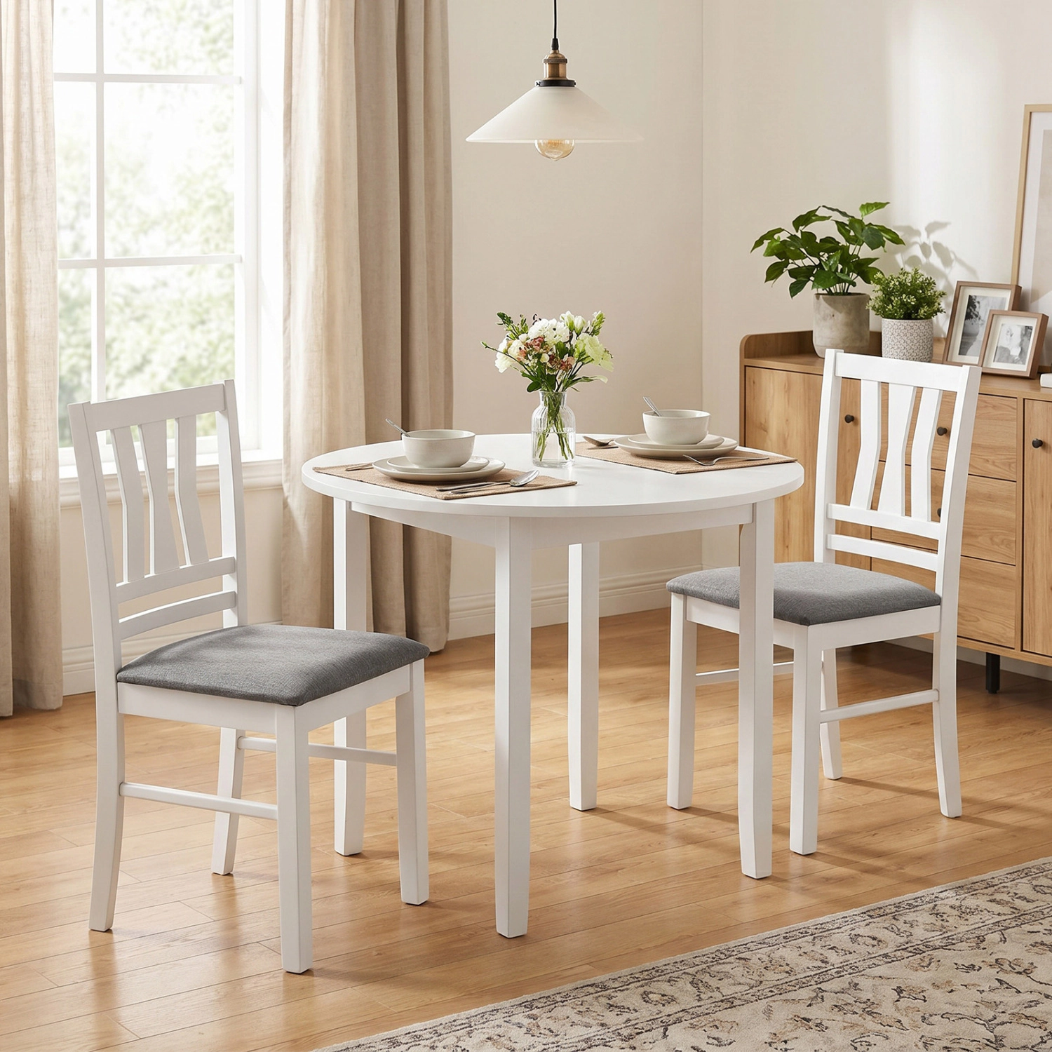 LJG Set of Linen Style Upholstered Kitchen Chairs with Wood Frames