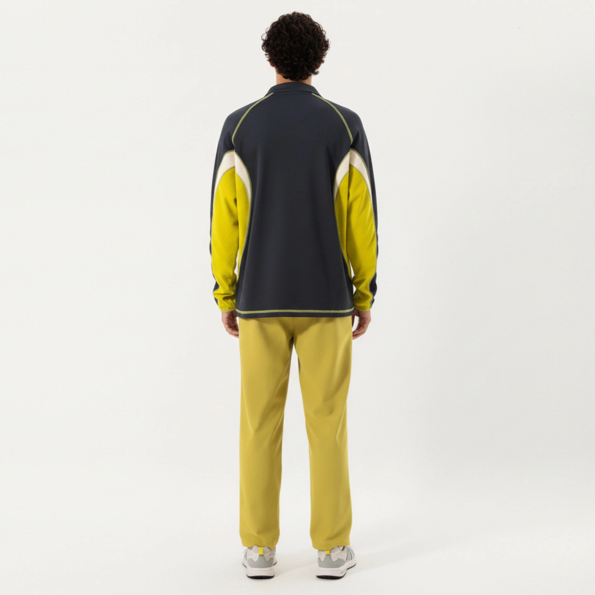 Anna-Kaci Men's Long Sleeve Half-Zip Pullover Top with Color Block Panels and Contrast Seam Detailing