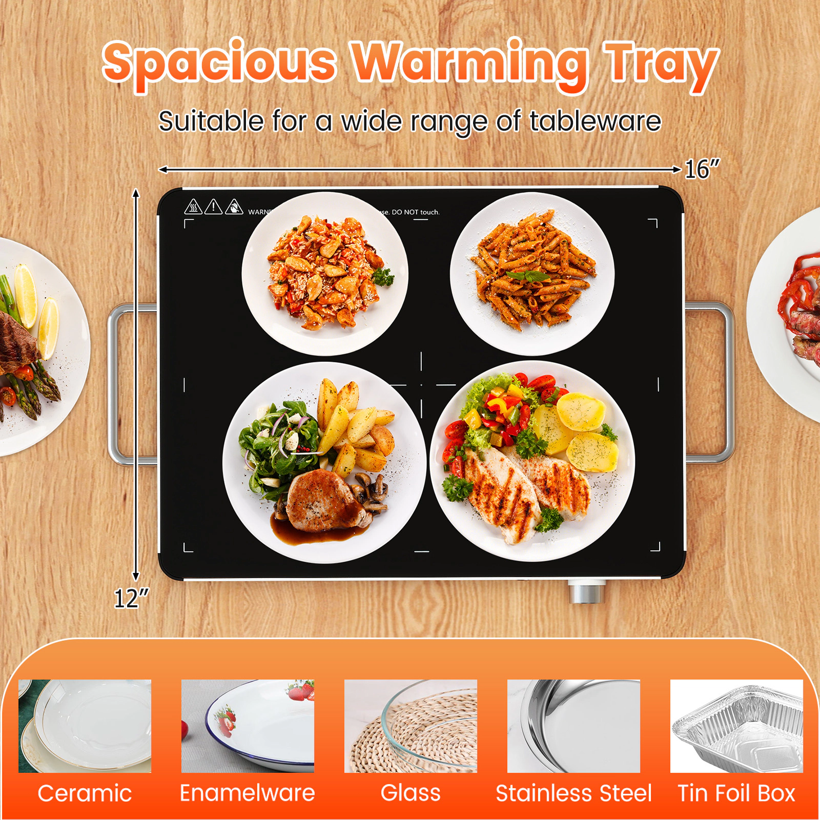 LJG Electric Warming Tray Food Warmer with Adjustable Temperature Control