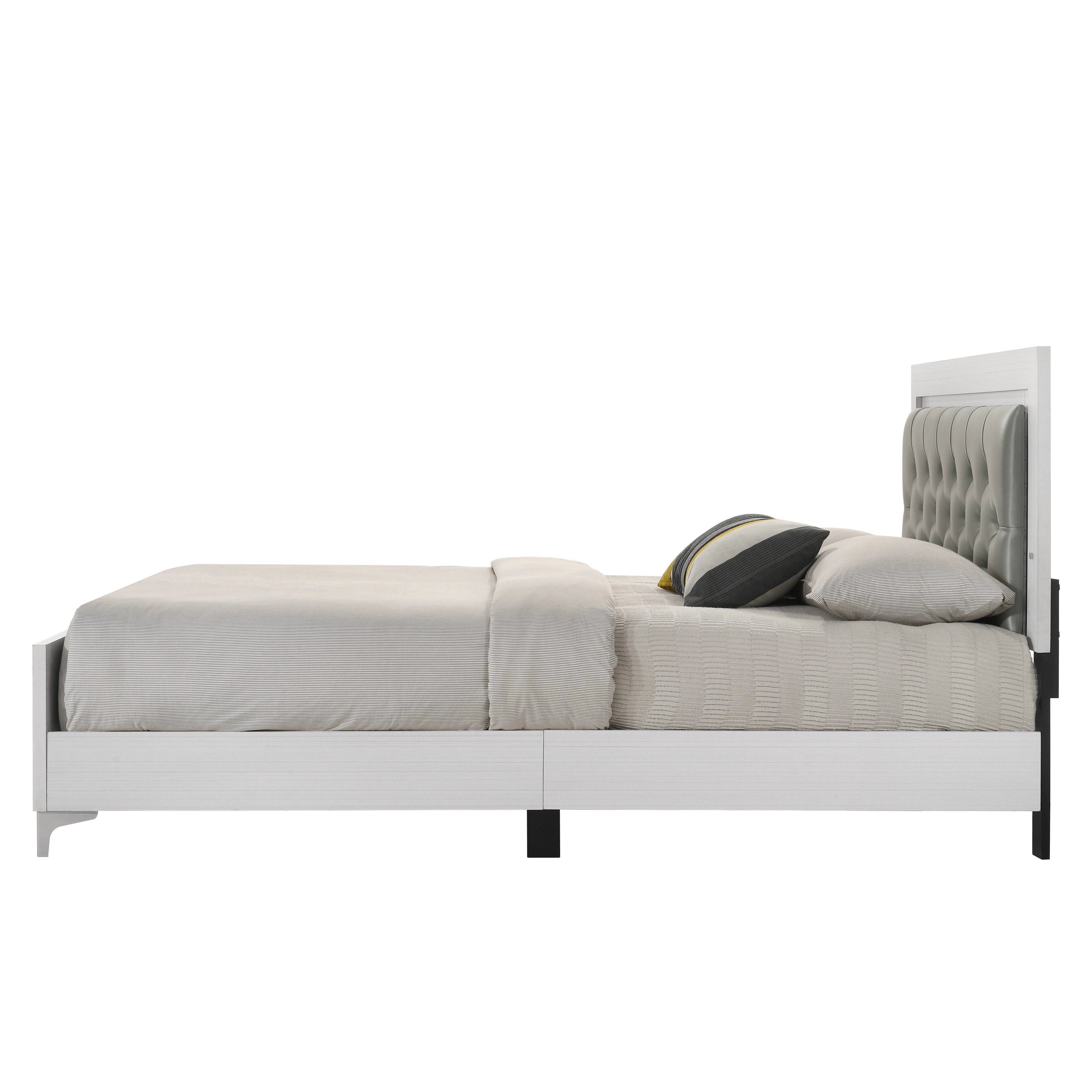 Flynama Casilda Queen Bed with LED, Gray Leatherette & White